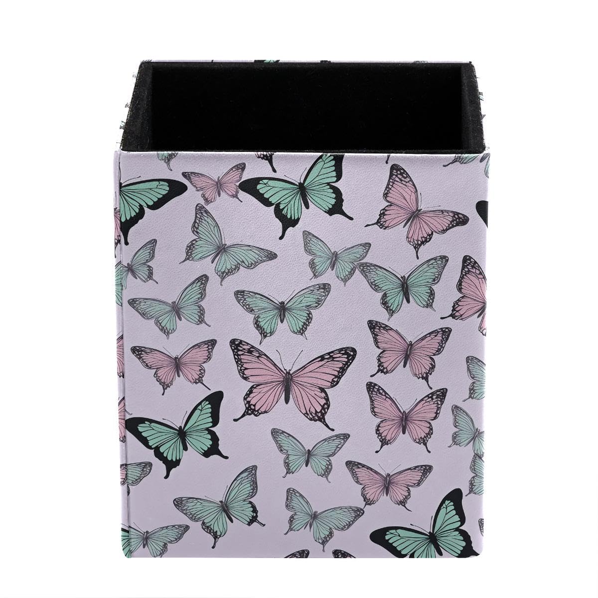 HEOEH Butterflies Pen Holder Pen Pot, Square Pencil Cup for Desk