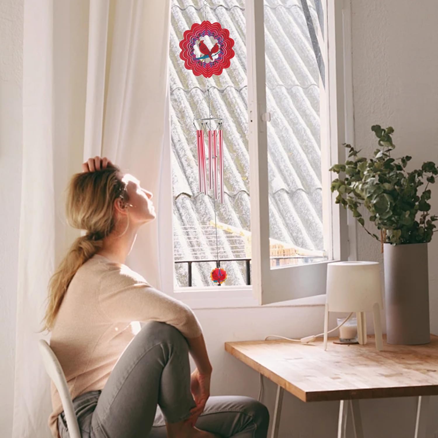 Kardinal Windspiel Aus Aluminium – 96,5 Cm Garten-Deko Mit Beruhigendem Klang