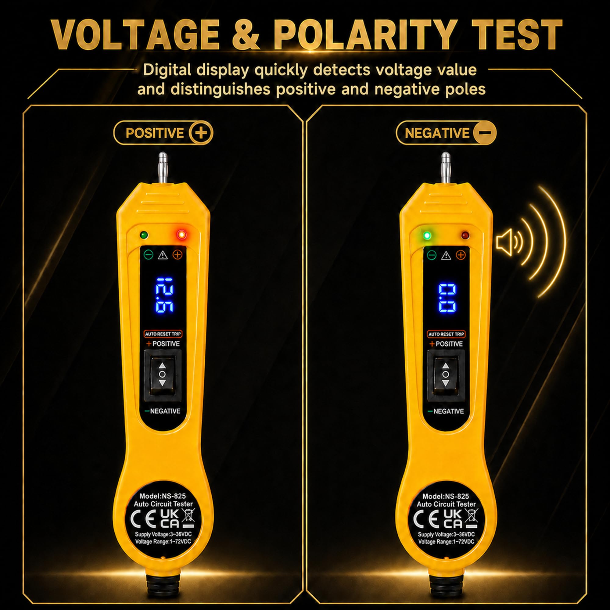 Sonda de prueba de circuitos para coche, 3 – 36 V CC, comprobador eléctrico con voltímetro, comprobador de continuidad y seguridad para coches, comprobador de voltaje de coche, incluye bolsa