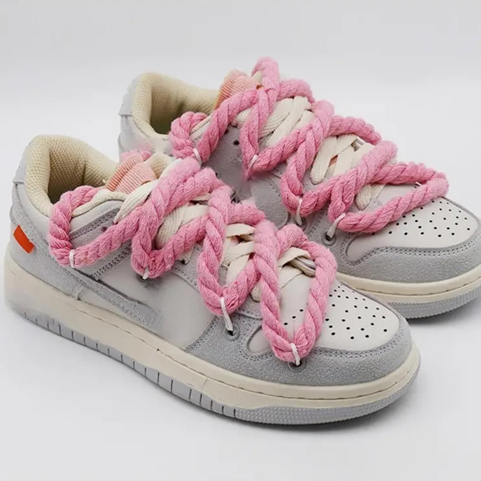 2 pary sznurowadeł typu Rope Laces, grube sznurowadła do Air Force 1, kolor czarny i różowy, okrągłe sznurowadła 12mm, Shoe Laces, grube sznurowadła do trampek, butów do biegania, butów