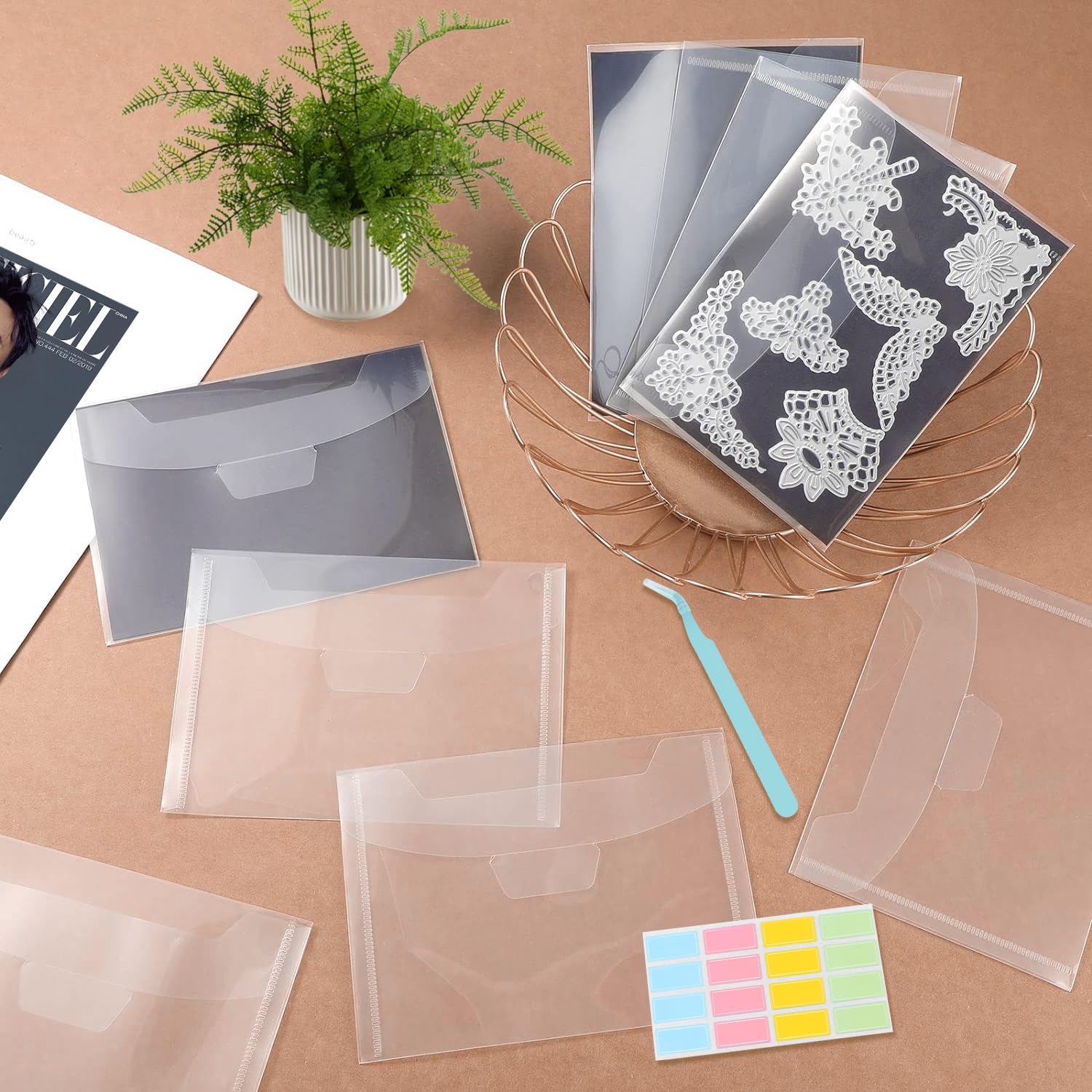 Fogli Magnetici E Sacchetti Per Timbri - Set 12 Pezzi Con Etichette E Pinzette