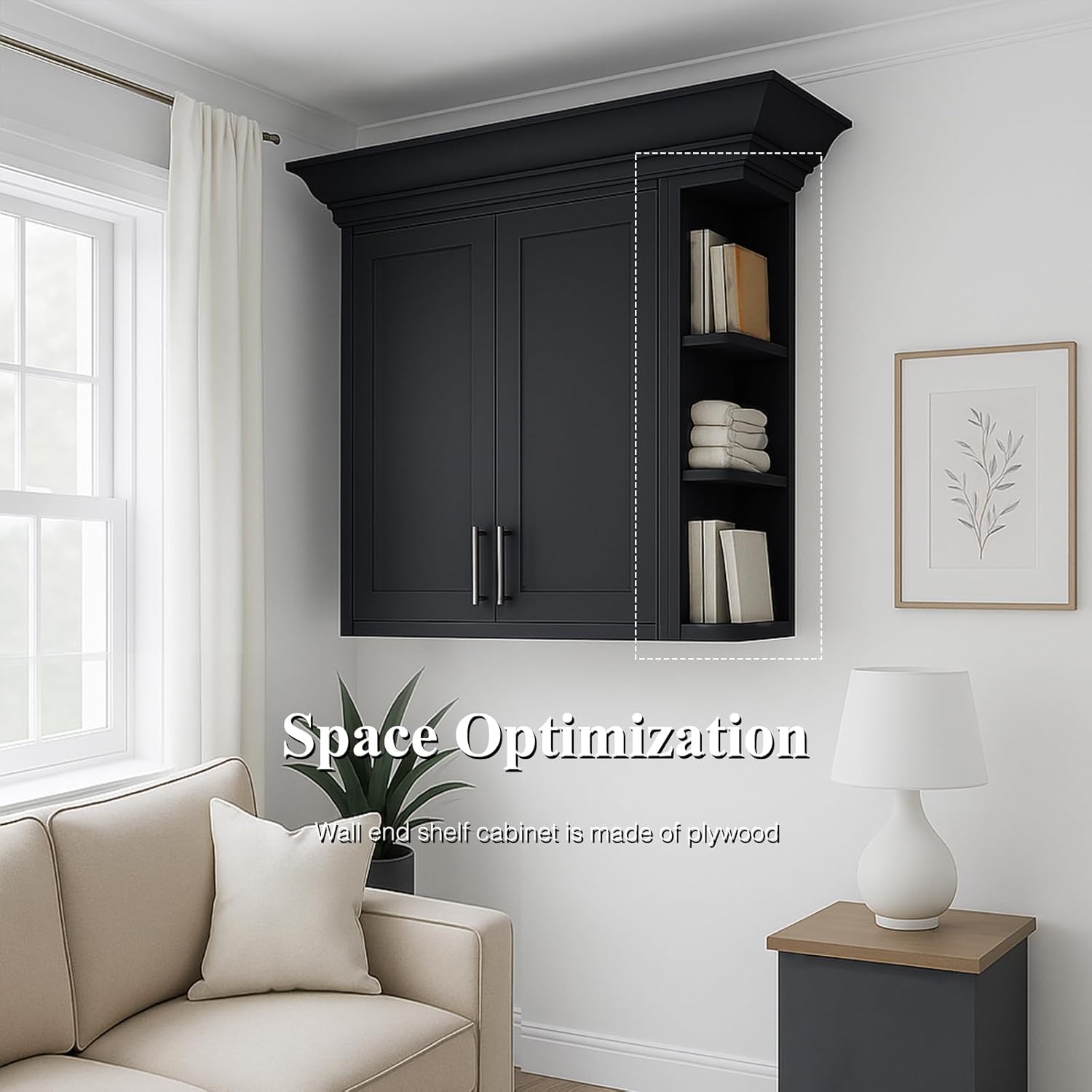 Kitchen Wall Cabinets, Corner Shelf Wall Mounted, Open Storage Shelf, Unassembled, Plywood, Fix 2 Corner Shelves for Laundry Room, Bathroom, Living Room (Graphite Shaker, 12"W X 36"H X 12"D)