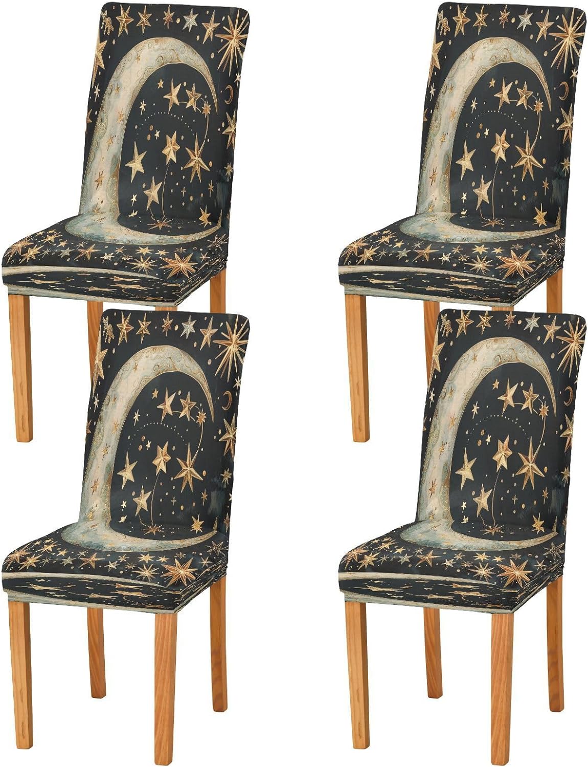 ALAZA Chair Covers for Dining Room, Bohemian Astrology Mystical Moon Stars Stretch Chair Cover Sets Chair Protector for Formal Dining Celebration