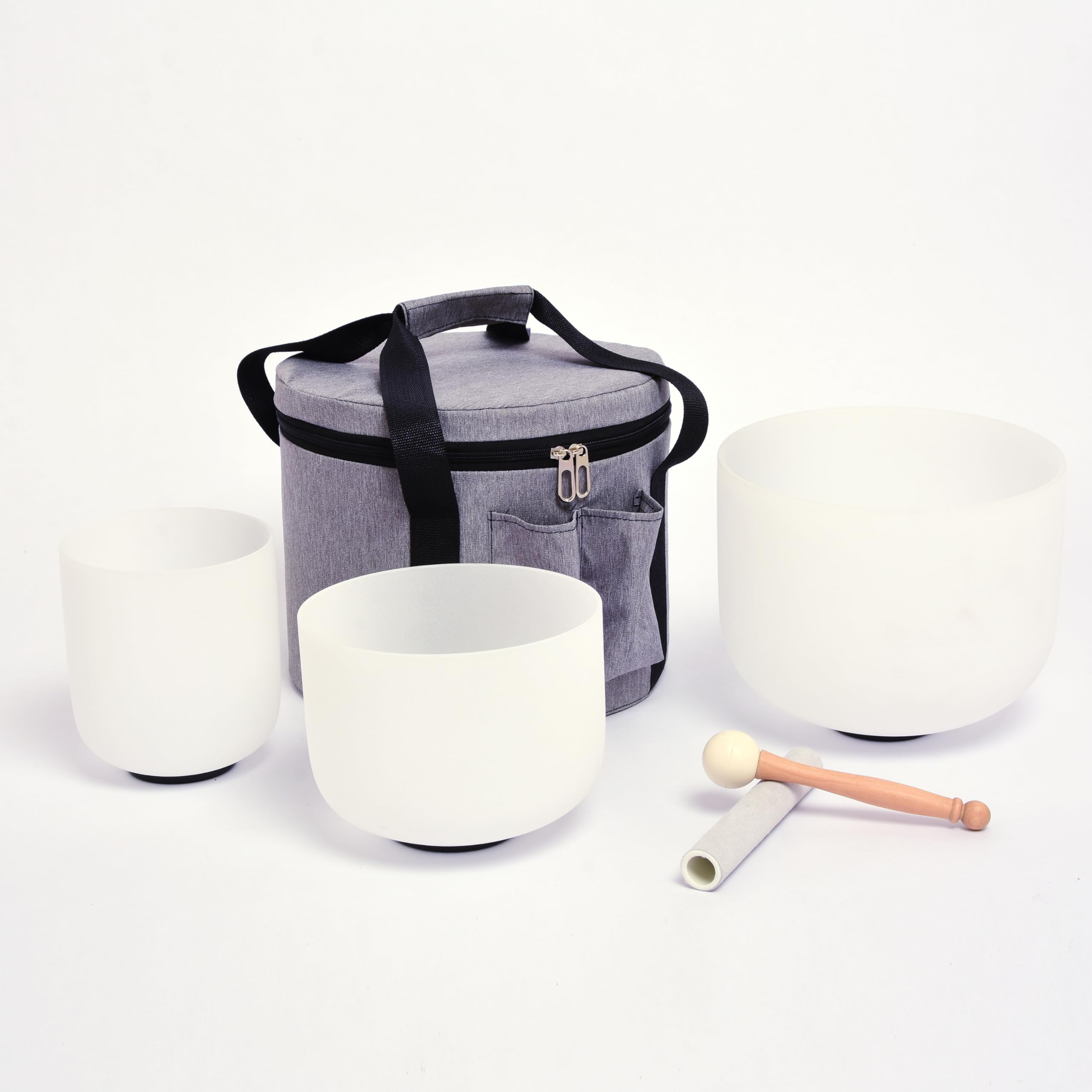 TREEITORY Klangschalen aus Kristall, 17,8–27,9 cm, Chakra-Stimmung, 3 Stück, mit Tragetasche