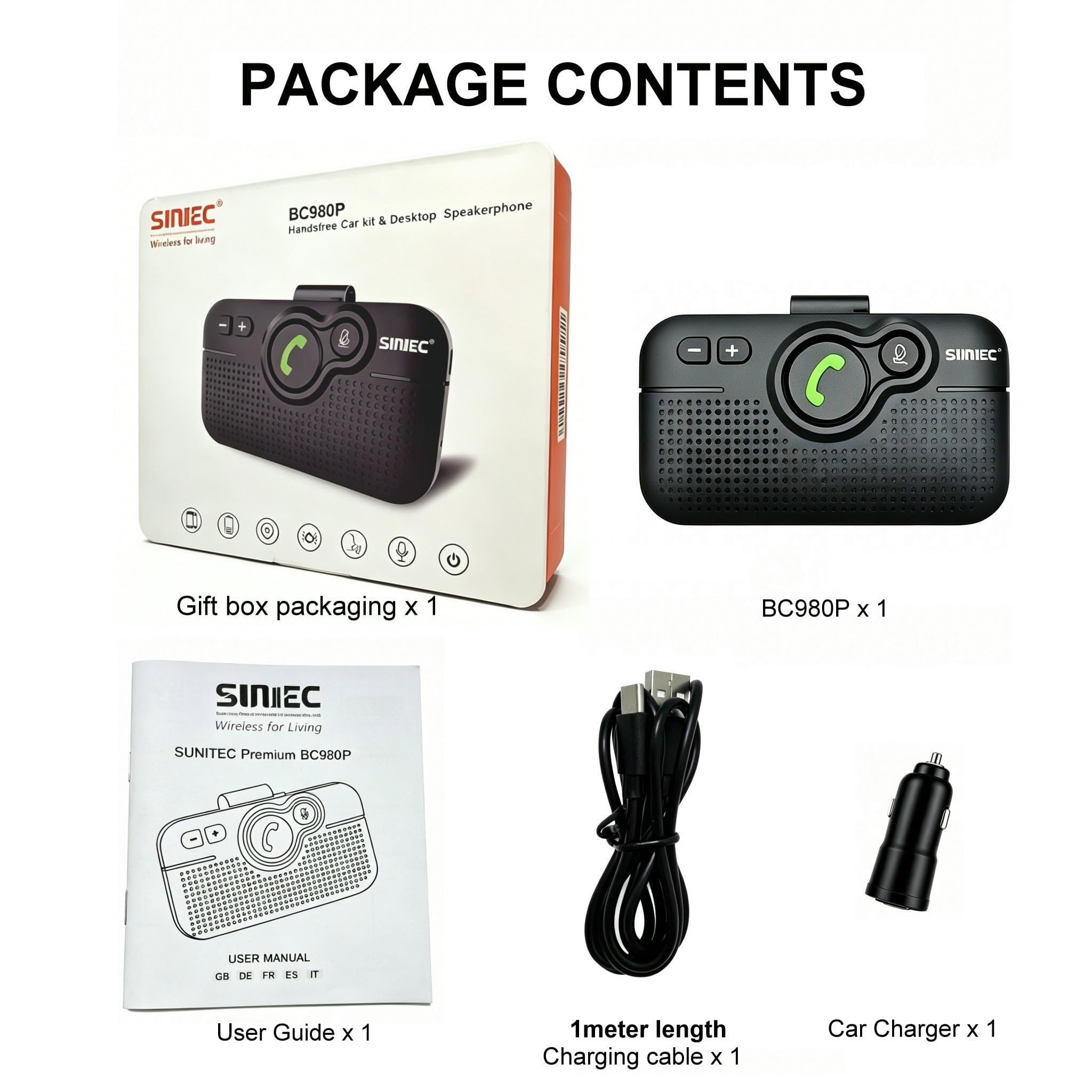 Vivavoce Bluetooth per Auto, Altoparlante Incorporato da 3W, Siri Assistente Comandi Vocale di G-oogle, Connessione Automatica, Connettività Dual Link, Vivavoce per Auto Supporto per Aletta Parasole