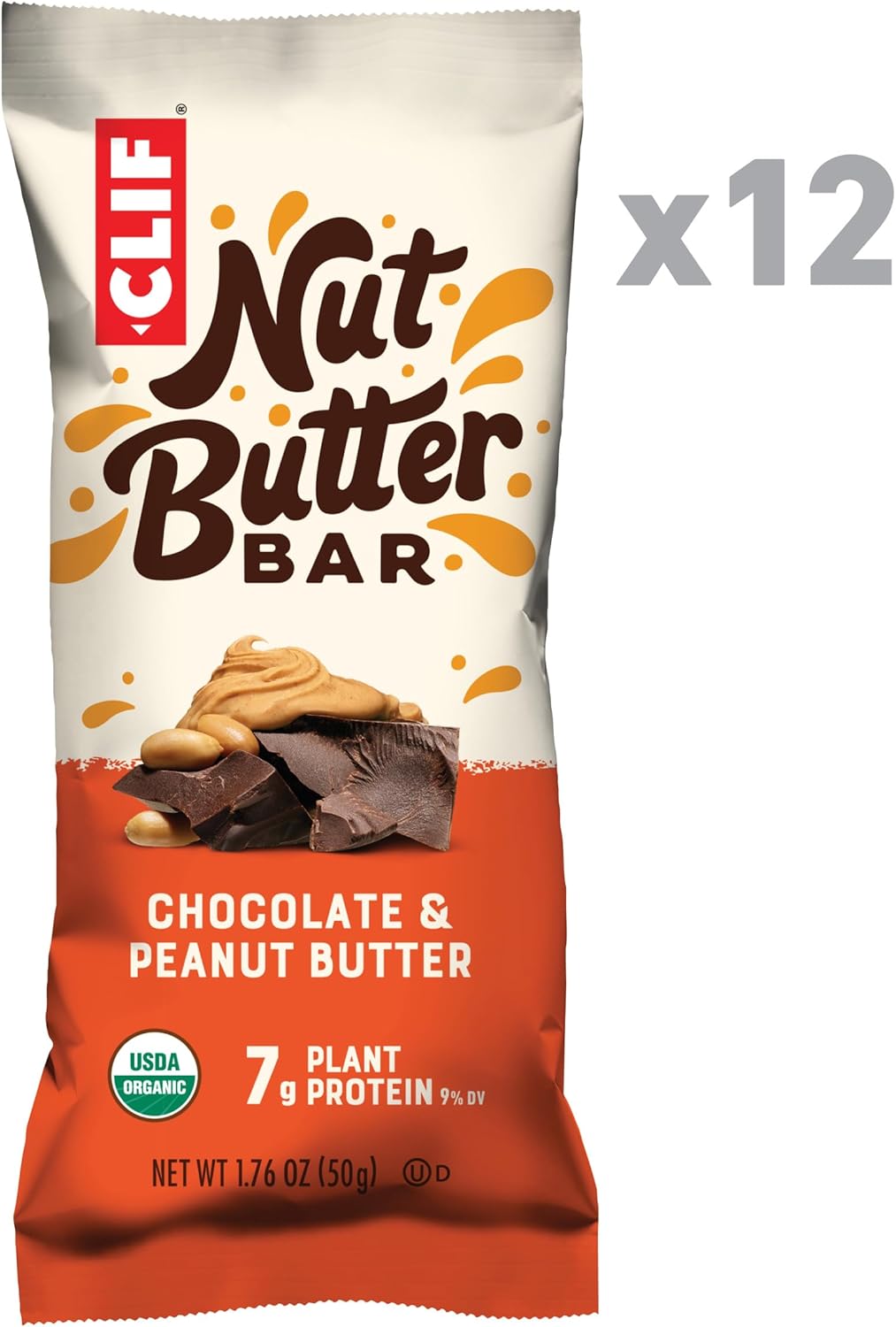 Clif Bar - Nut Butter Bar - Organic Snack Bars - Chocolate Peanut Butter - Organic - Plant Protein - Non-GMO (1.76 Ounce Protein Snack Bars, 12 Count)