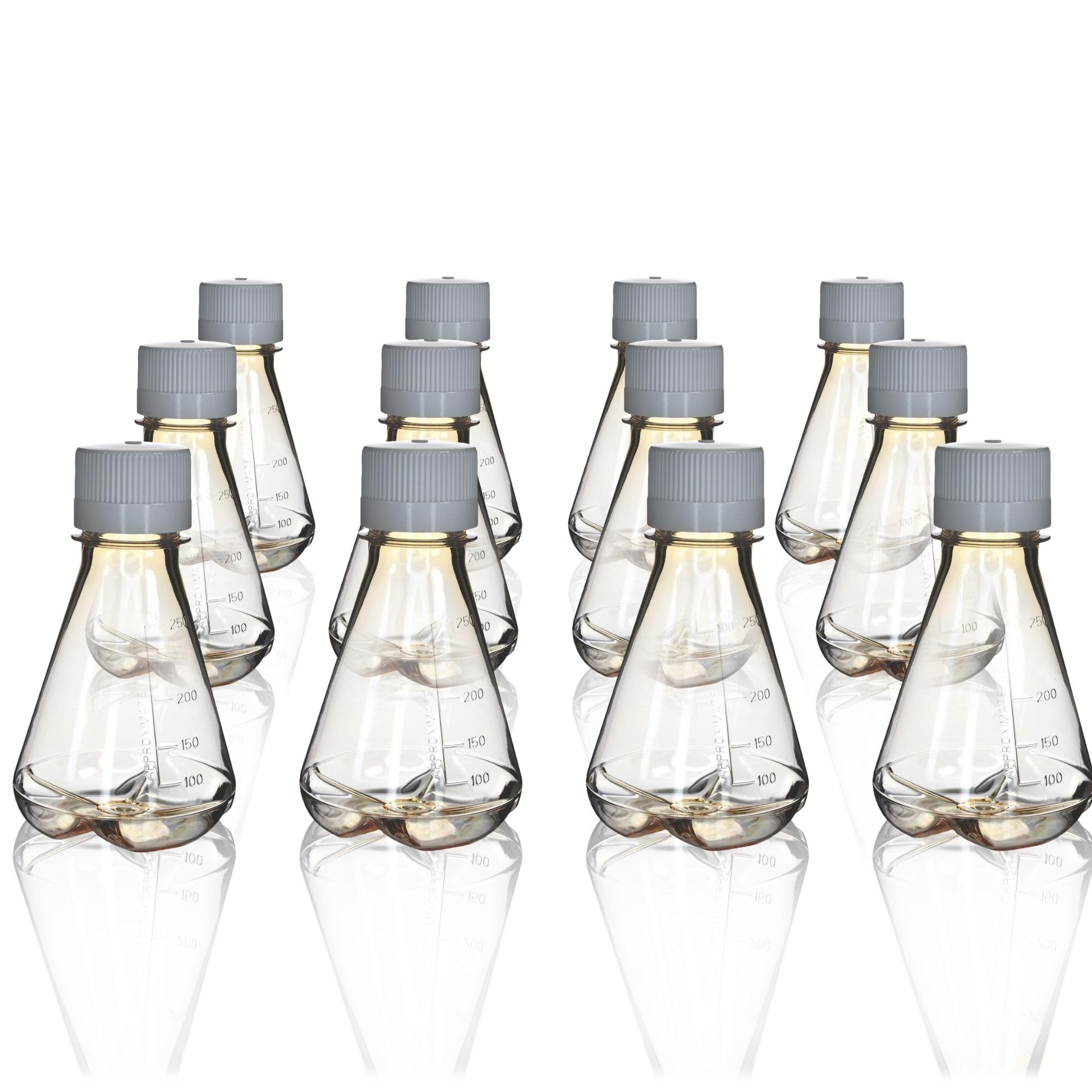 Eisco - Confezione da 12, 250 ml in policarbonato sterile Erlenmeyer, non ventilato, fondo sgualcito, sterilizzato gamma, classe VI USP, grado laboratorio, miscelazione, coltura cellulare, compatibile