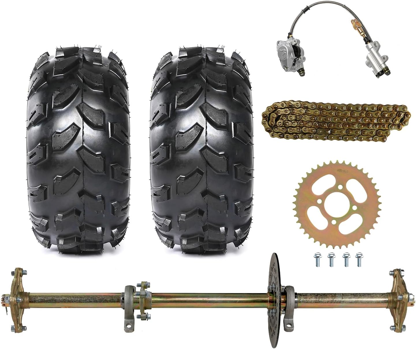 815mm 32inch Go Kart Rear Axle Shaft Kit Chain Sprocket Hub Brake Disc & 18x9.5-8 8'' ATV Wheel Tires Rims Tubeless for DIY Drift Trike Go Karts ATVs Quads