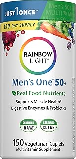 Rainbow Light Multivitamin for Men 50+, Vitamin C, D & Zinc, Probiotics, Men's One 50+ Multivitamin Provides High Potency Immune Support, Non-GMO, Vegetarian, 150 Tablets