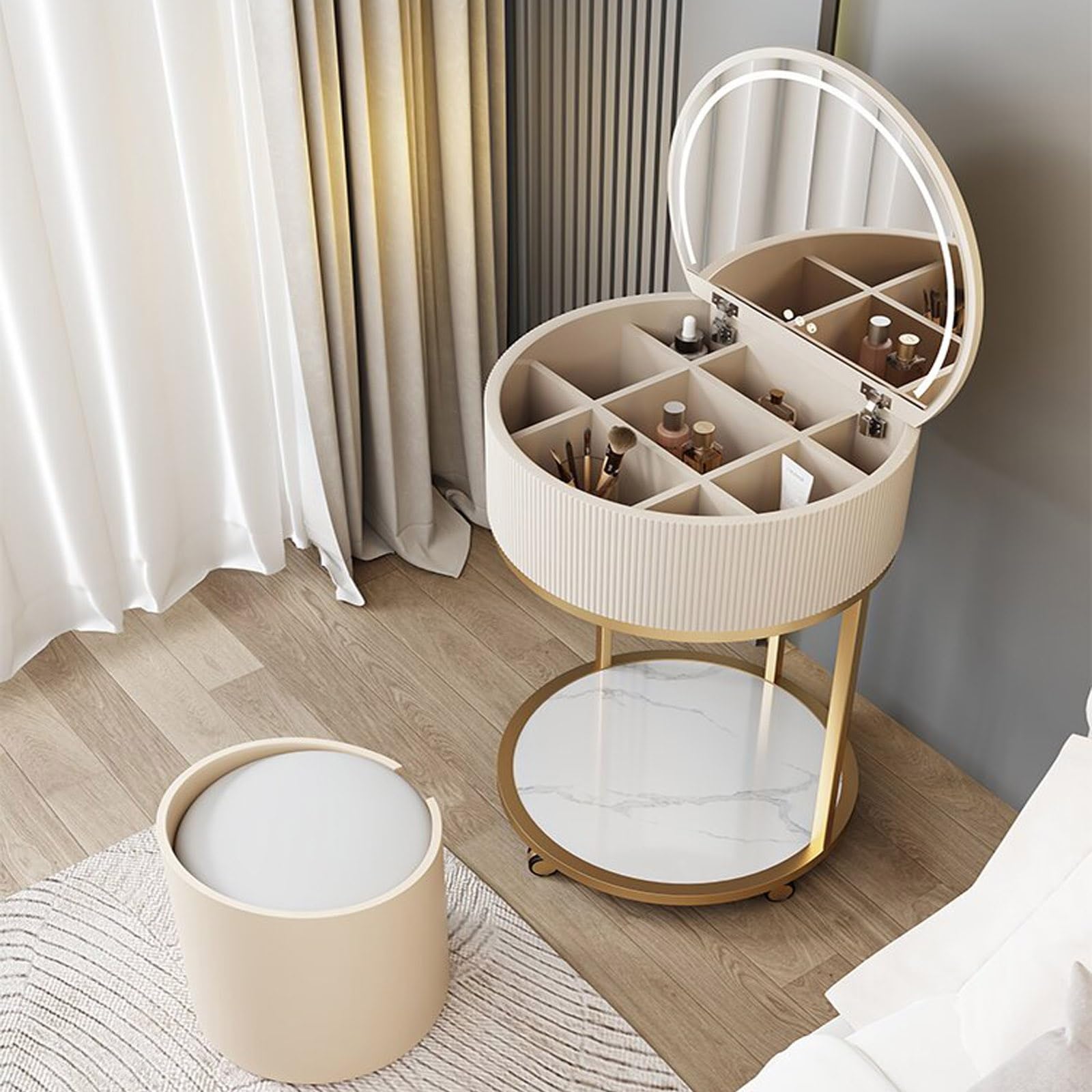 asdchZen Mobile Multifunctional Makeup Table With 3-Color Touch Screen Led Mirror, Stylish Vanity Desk For Bedroom, Home Office, Compact Computer Desk,Table+chair