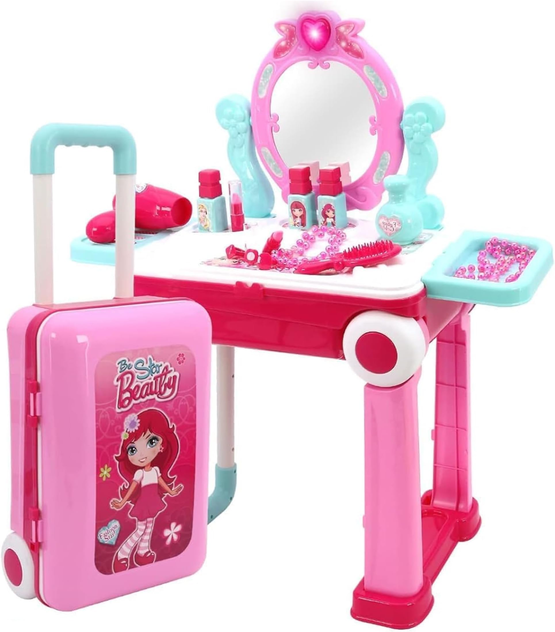 Toys for Girls Beauty Vanity Mirror Makeup Suitcase Kit for Kids - Pretend Play Princess Beauty Salon with Accessories - Playset Birthday Gift Toys for Toddlers, Little Girl