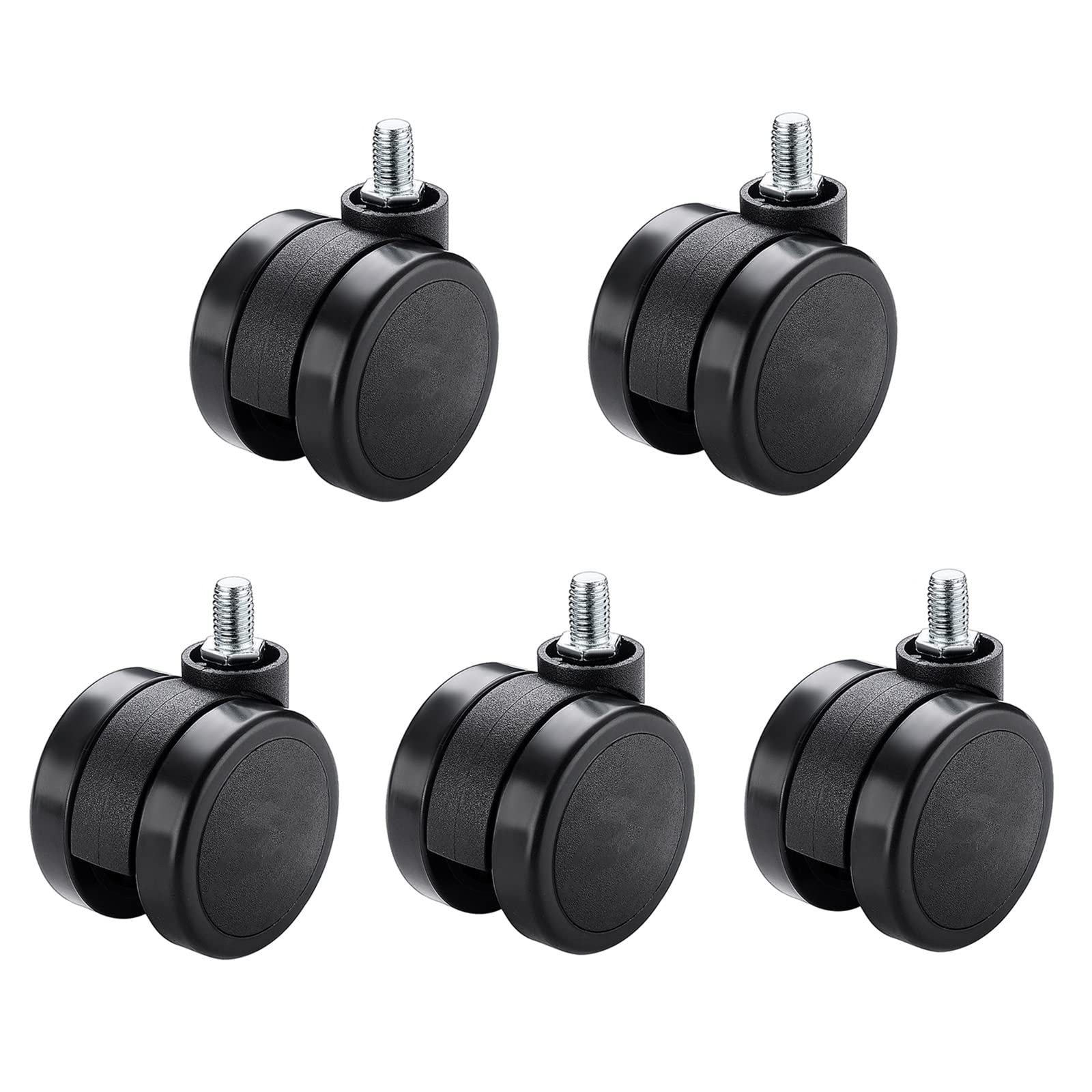 PU Zamienny koła jezdne do Biuro Krzesło Skrętny Krzesło Podłoga Chronić 60mm Biuro Krzesło koło jezdne Trzpień Rozmiar 11mm*24mm trzpień gwintowany 10mm*19mm Zestaw 5 (Kolor : Czarny Rozmiar : Gwin