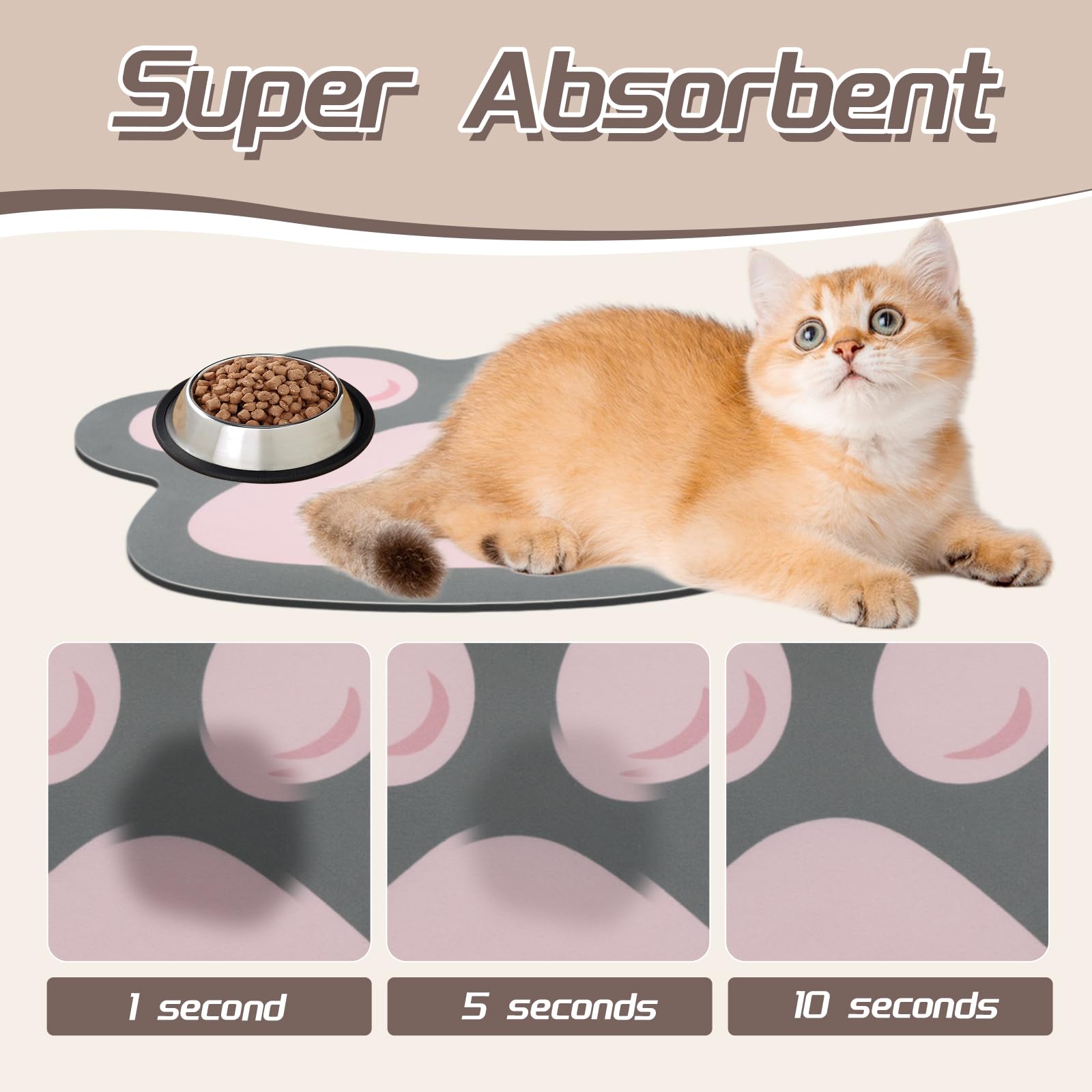 Le Courant Pet Feeding Mat - Cat Dog Mat for Food and Water Bowl, Absorbent Quick Dry, Anti-Slip No Stains, Cute Cat Paw, 12x17 in, Pink