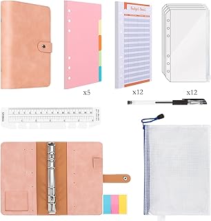 A6 Budget Binder, 33pcs Ring Binder Set, Budget Binder Planner with 12 Expense Budget Sheet, 12 Binder for Budgeting with Clear Cash Envelopes, Label Stickers, for Budgeting Control, Pink