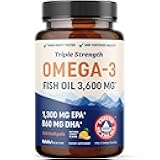 Triple Strength Omega 3 Fish Oil | 3600 mg EPA & DHA | Over 2100mg of Omega 3 Fatty Acids | 1300mg EPA + 860mg DHA | Best Essential Fatty Acids | Premium Burpless Softgel Supplements (120 Ct)