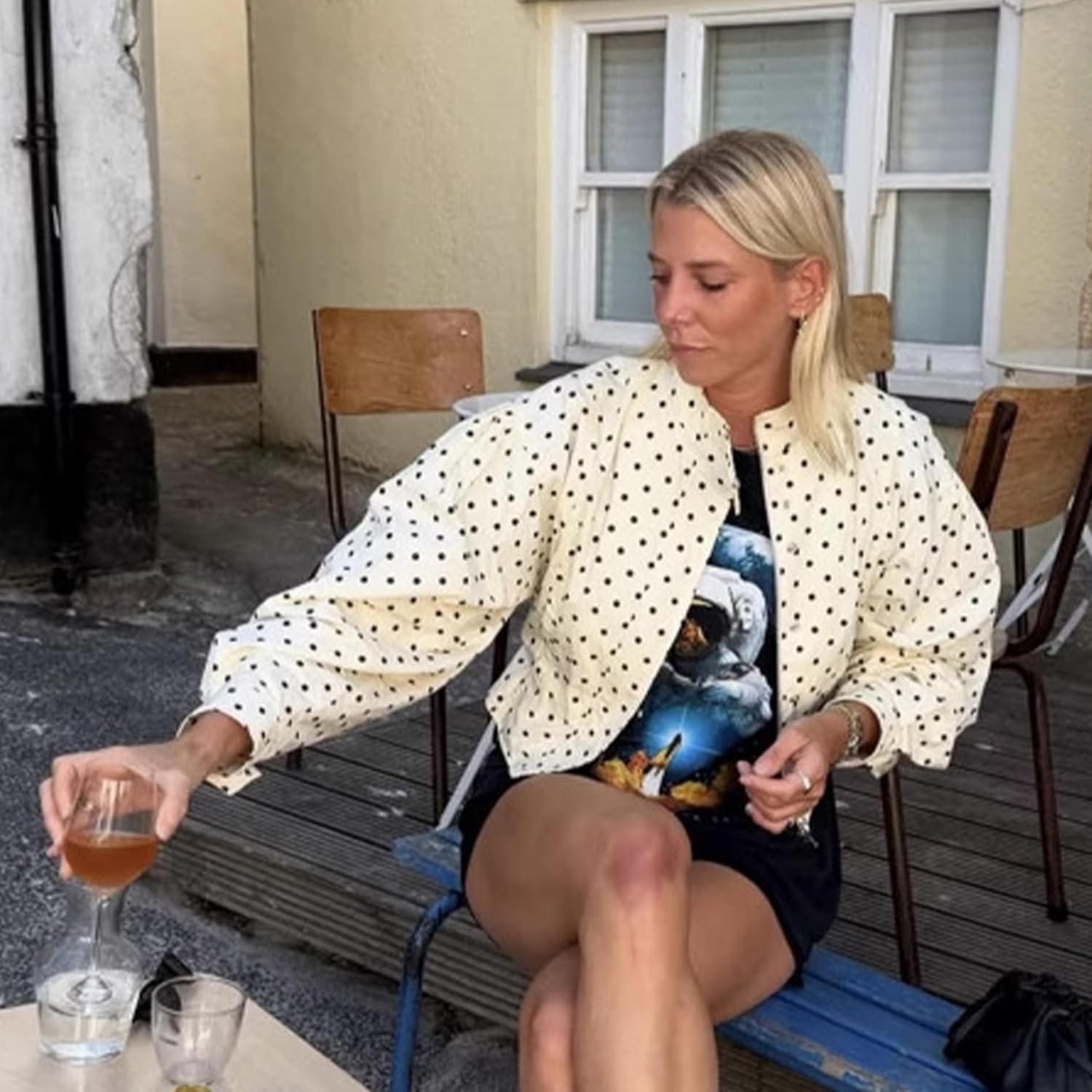 Women Polka Dot Jacket Stand Collar Cropped Jackets Zip Up Coat Casual Fashion Coat Fall Spring Jacket with Pockets - Image 9