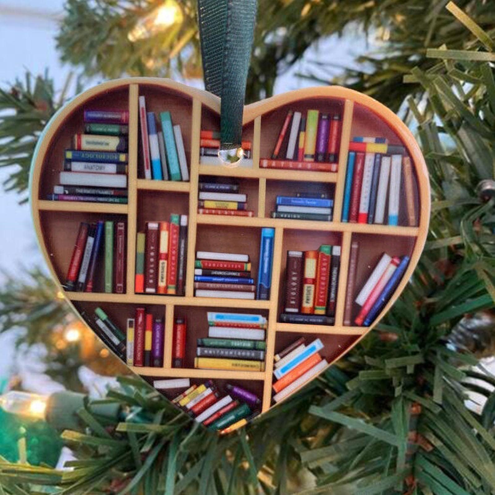 Book Lovers Heart Ornament, Tree Ornament Gift for Her Librarian,2022 Christmas Ornament,Vintage Books Heart Ornament for Thanksgiving, Christmas