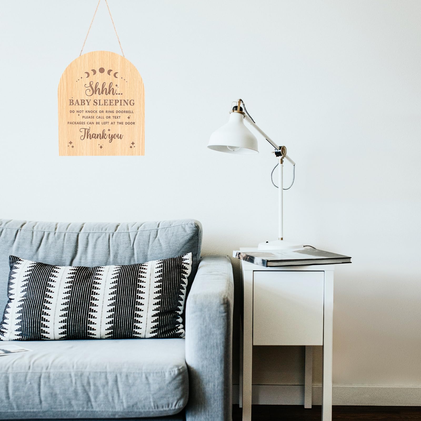 CAKIROTS Shh... Baby Sleeping Sign - Placa De Pared Moderna De Madera Blanca De 10 X 6 Pulgadas Con Cuerda De Yute Para Colgar