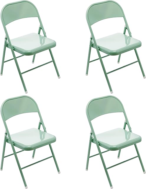 LeChamp Steel Folding Chair Strong Metal Frame Camping office Chair Space Saving Desk Chair for Guest, Visitor & Conference Temporary Seat (Green, 4)