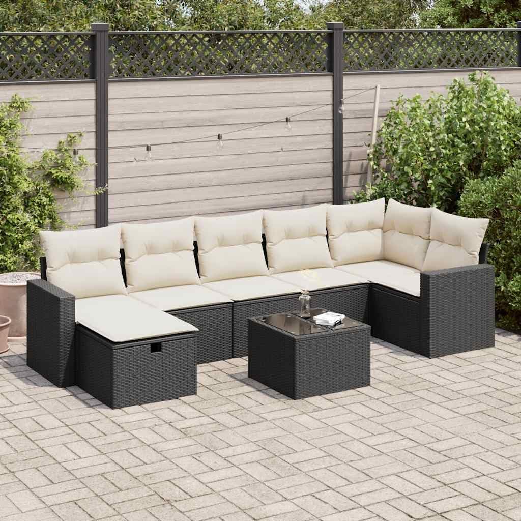 Patio Furniture,Garden Sofa Set Black PE Rattan Large Adjustable Feet