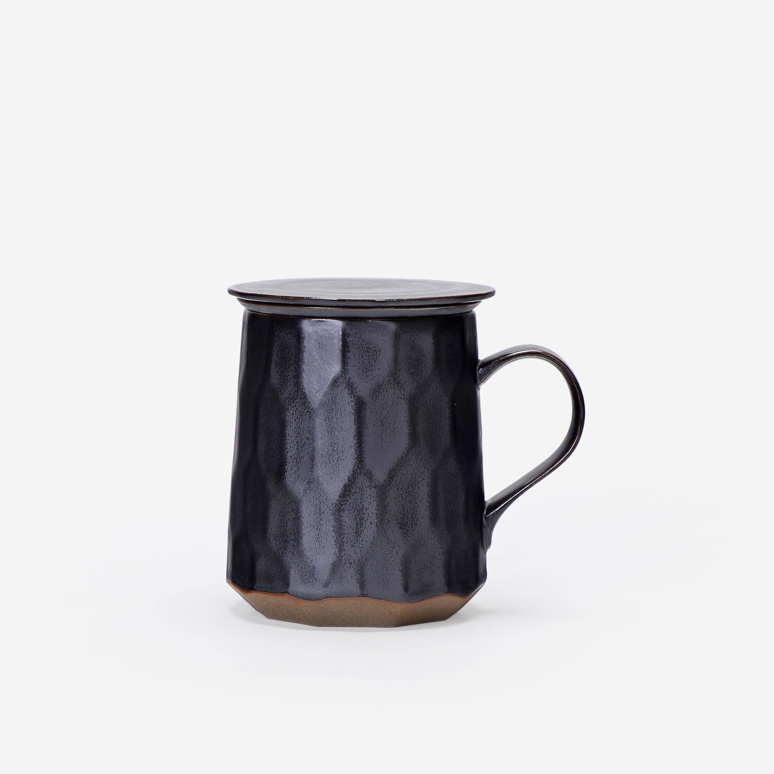 Tasse à thé en poterie avec infuseur et couvercle, tasse à infusion en grès avec filtre à panier, tasse à thé en céramique avec filtre pour la maison et le bureau, aspect géométrique