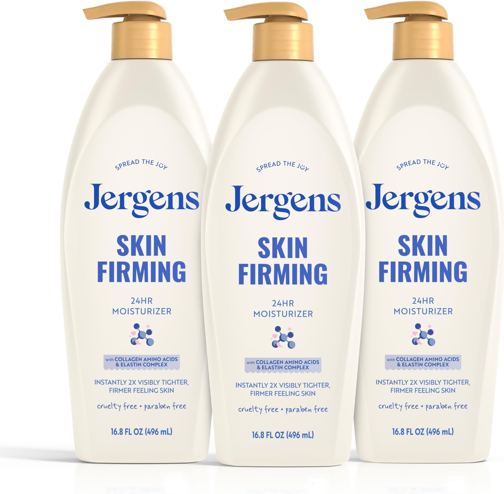 Jergens Skin Firming Body Lotion for Dry to Extra Dry Skin, Skin Tightening Cream with Collagen and Elastin, Instantly Moisturizes Dry Skin, Dermatologist Tested, Hydralucence Blend, 3-16.8 oz