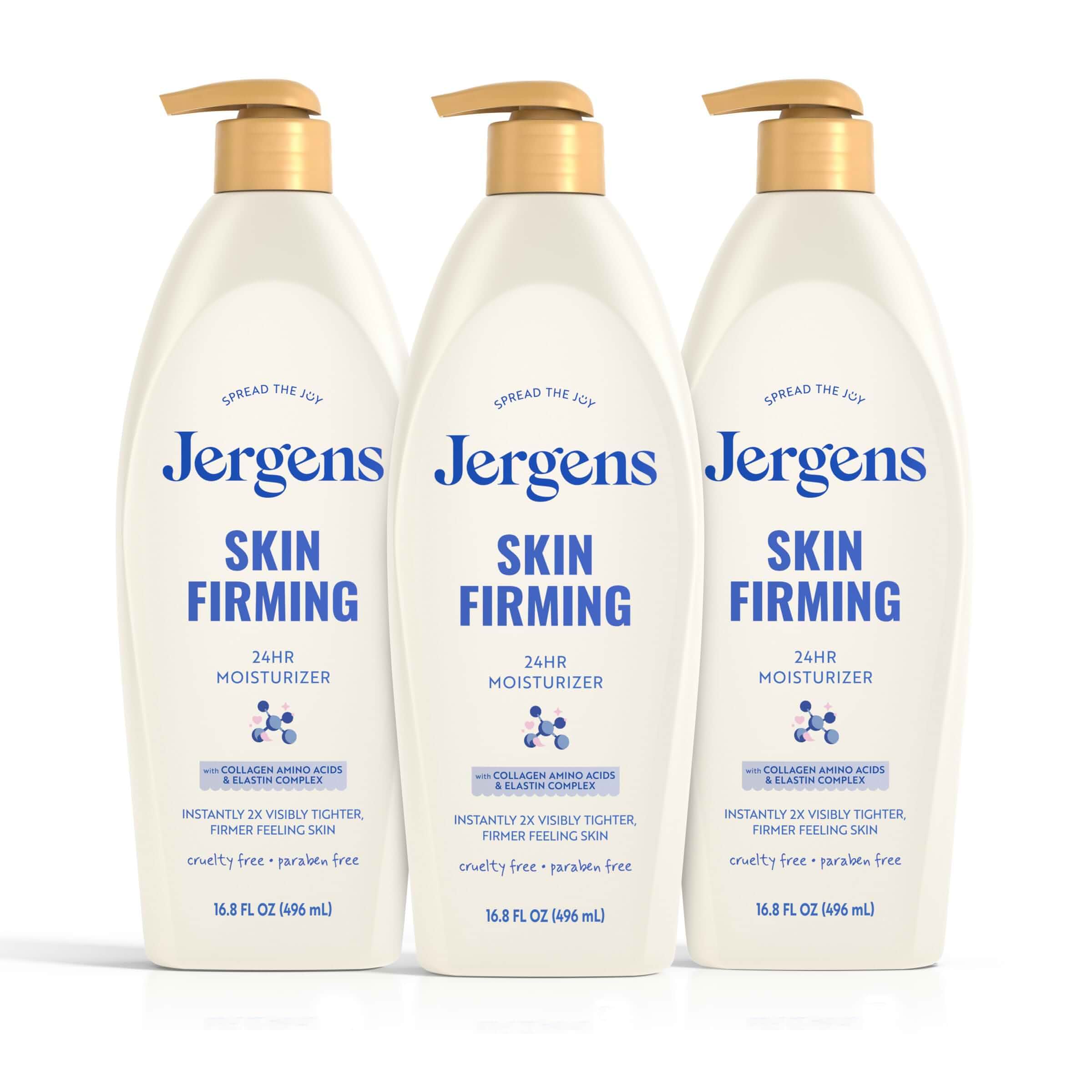 JergensSkin Firming Body Lotion with Collagen & Elastin, 16.8 fl oz, 3pk Tightening Cream for Dry Skin, Smoothes and Tones, Collagen and Elastin Formula, Dermatologist Tested