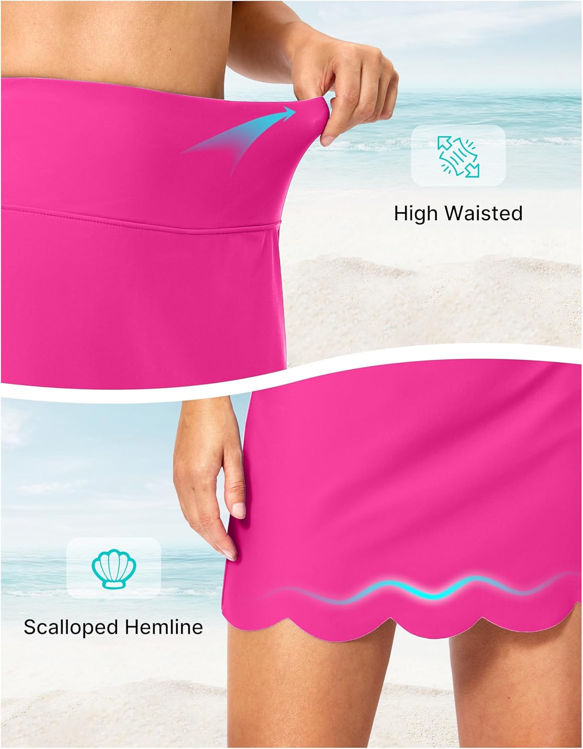 SANTINY Women's Swim Skirt with Pocket Scalloped Hem High Waist Tankini Swimsuit Tummy Control Bathing Suit Bottoms for Women - Image 6