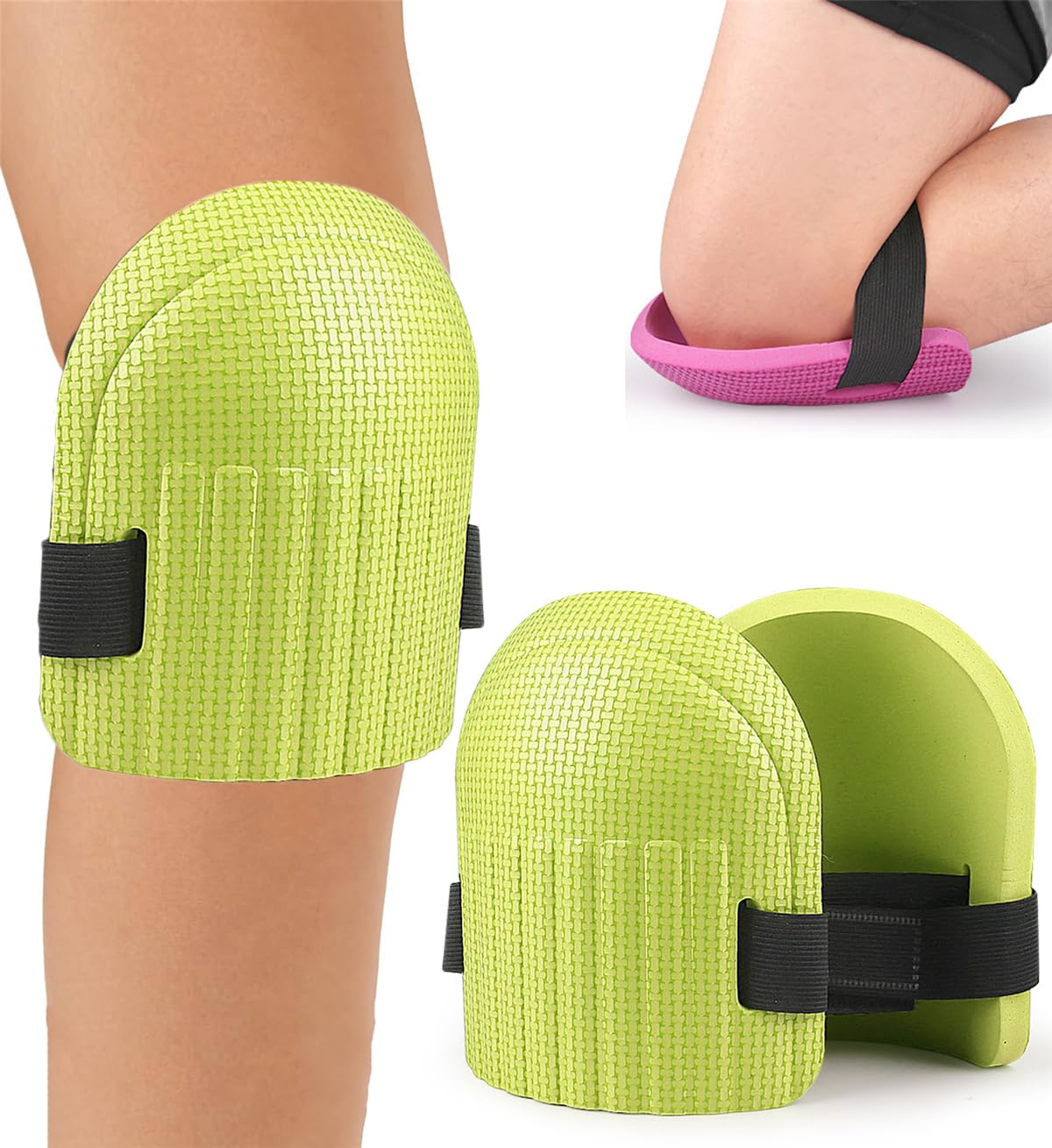 seaNpem Gardening Knee Pads - Sturdy & Comfortable Knee Pads for Work, Construction, Cleaning Floors, Gardening - Men and Women Suitable Kneeling Cushions with Adjustable Elastic Band, 1 Pair (Green)