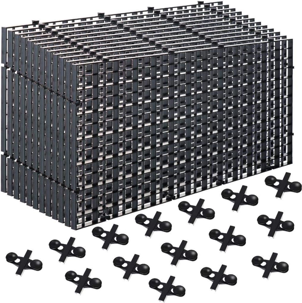 12Pcs Aquarium Fish Tank Divider Plastic Egg Crate Aquarium Filter Bottom Tray Grid Isolation Board Partition Net Pane Separator for Mixed Breeding Light Diffuser,15Pcs Sucker Clips Suction Cups,Black