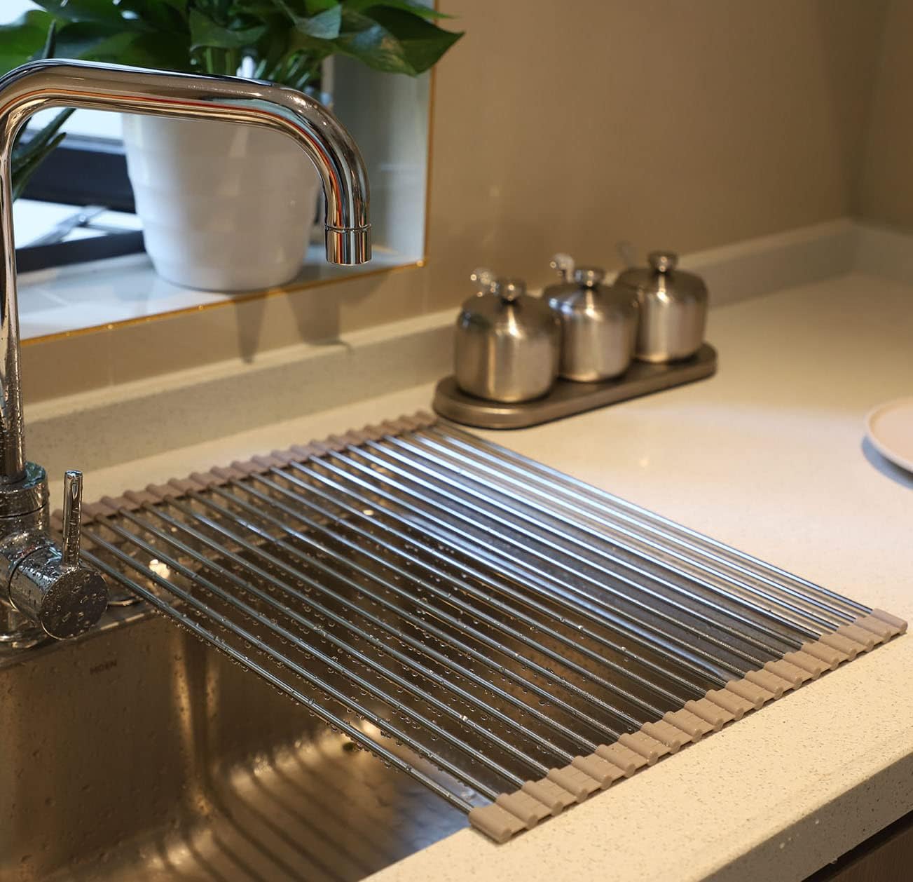Roll up Over The Sink Dish Drying Rack Roll-up Drying Racks Kitchen Rolling Dishes Drainer Foldable Sink Drying Rack Mat Dish Drying Rack for Kitchen Sink Counter (17.7''X13.8'')