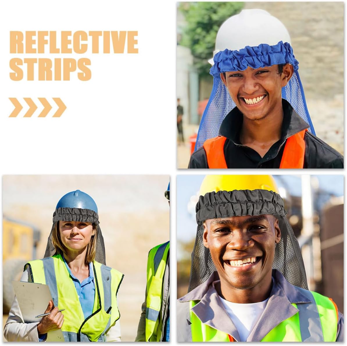 6pcs Hard Hat Neck Cover Reflective Strips High Visibility Mesh Neck Flap for Sun for Construction Workers and Outdoor Activities