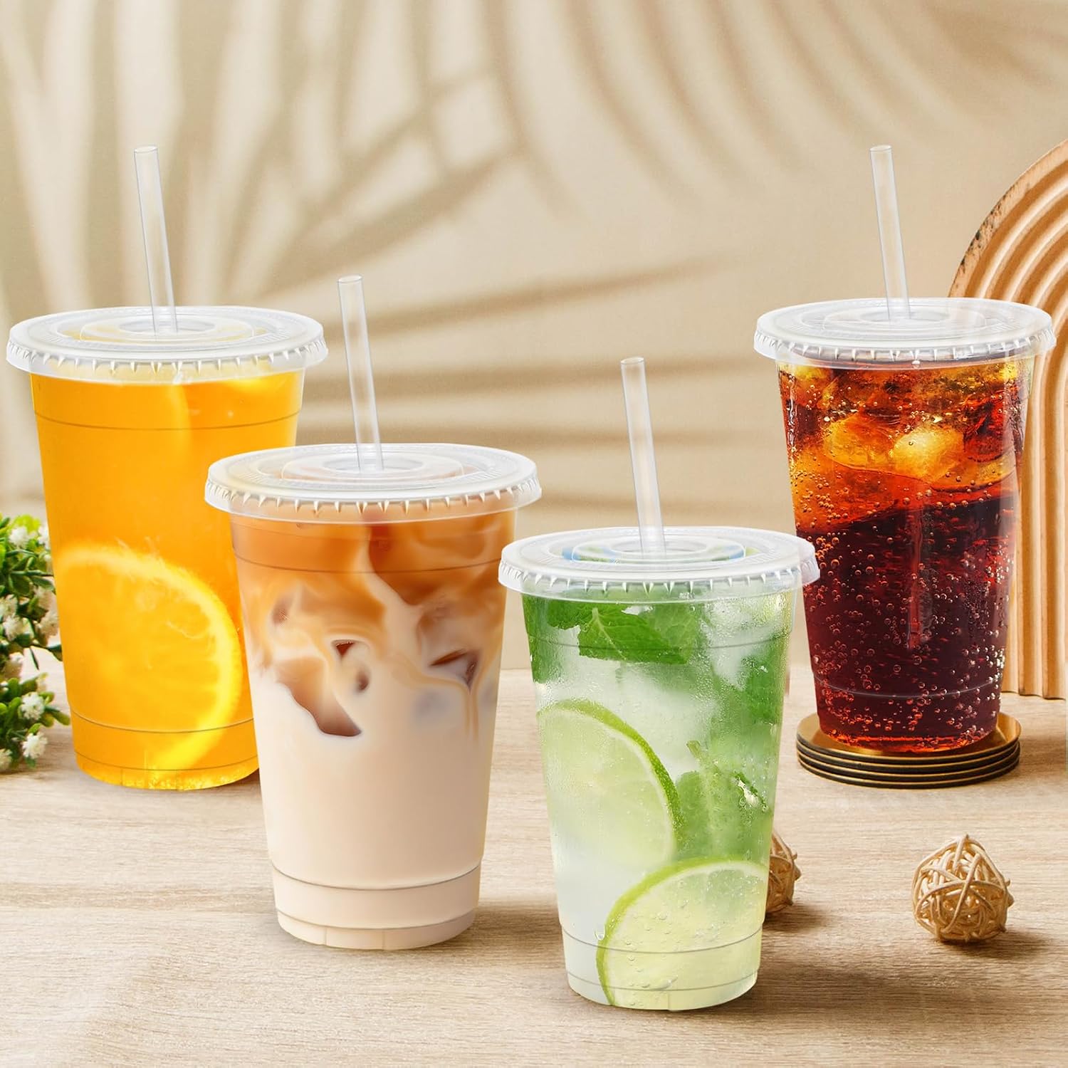 Lamosi 100 Pack 16 OZ Clear Plastic Cups with Lids and Straws — image 5