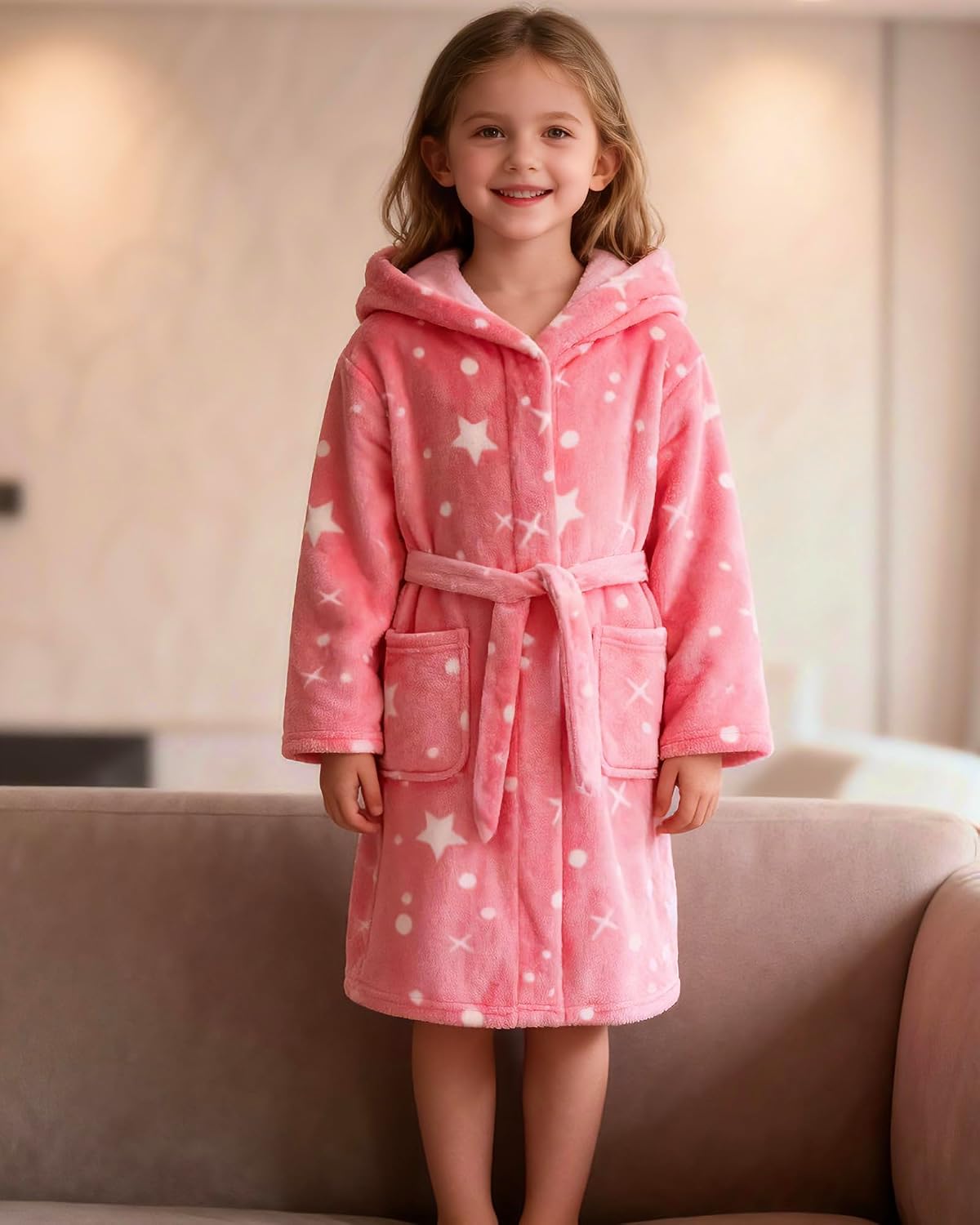 CJMJXPH Kids Toddler Boys Girls Fleece Robe Soft Hooded Bathrobe Pajamas Sleepwear 2-16 Years
