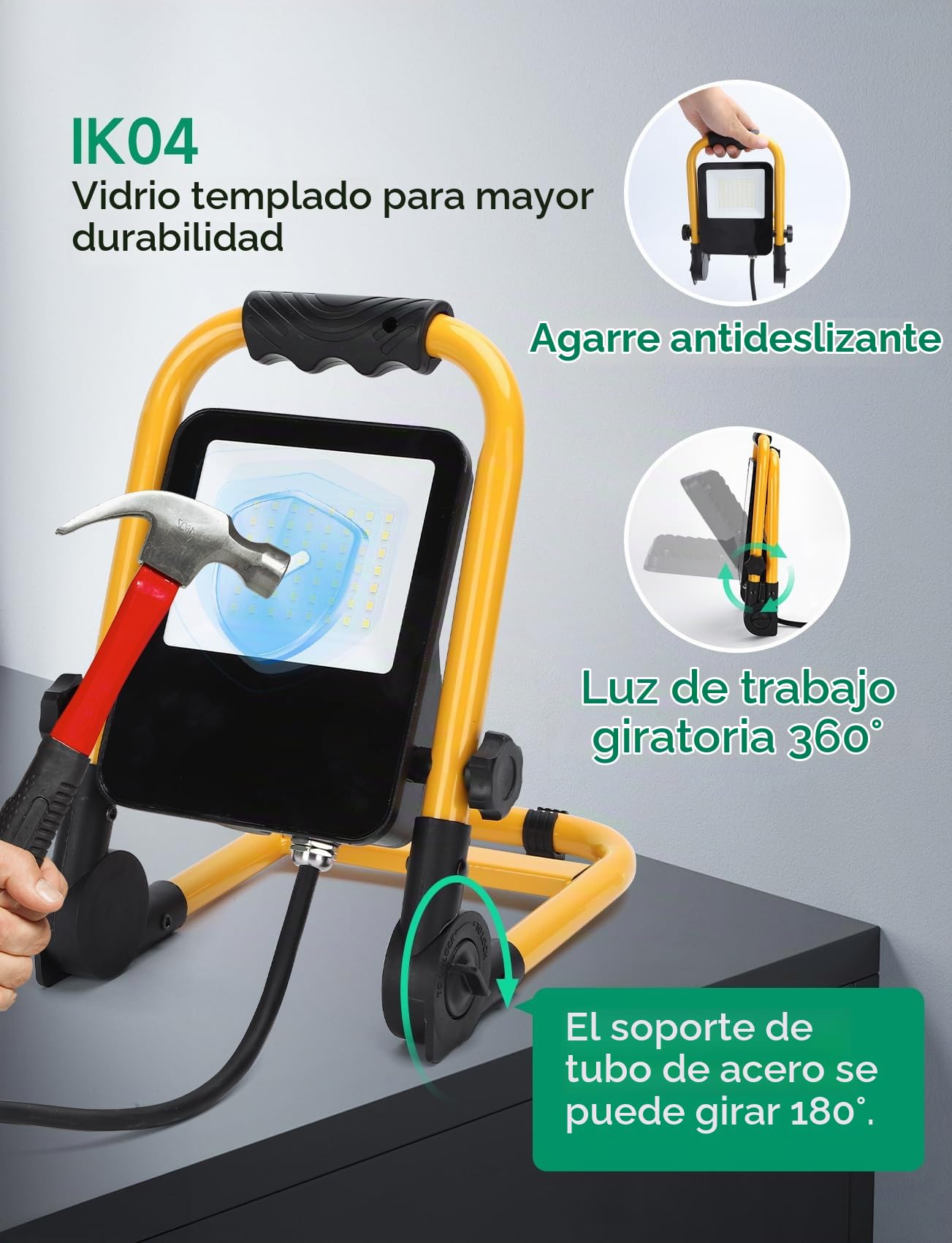 Aigostar Foco de Trabajo LED 30W 2700LM Foco LED Portátil con Enchufe, IP65 Impermeable Soporte plegable, para Uso en Interiores y Exteriores, para Obra, Taller, Garaje,6500K, 4 pcs（Sin soporte）