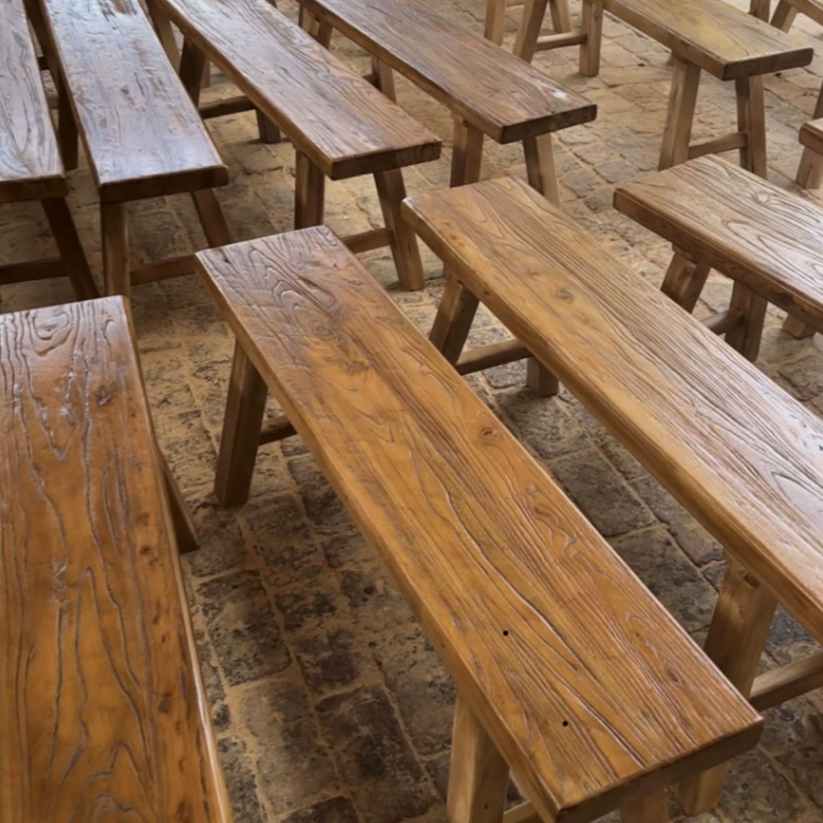 Ławka z litego drewna – podwójny stołek retro do użytku domowego jadalni i przedpokoju stylowa niska ławka na buty dom wiejski do siedzenia wewnątrz trwały i elegancki design