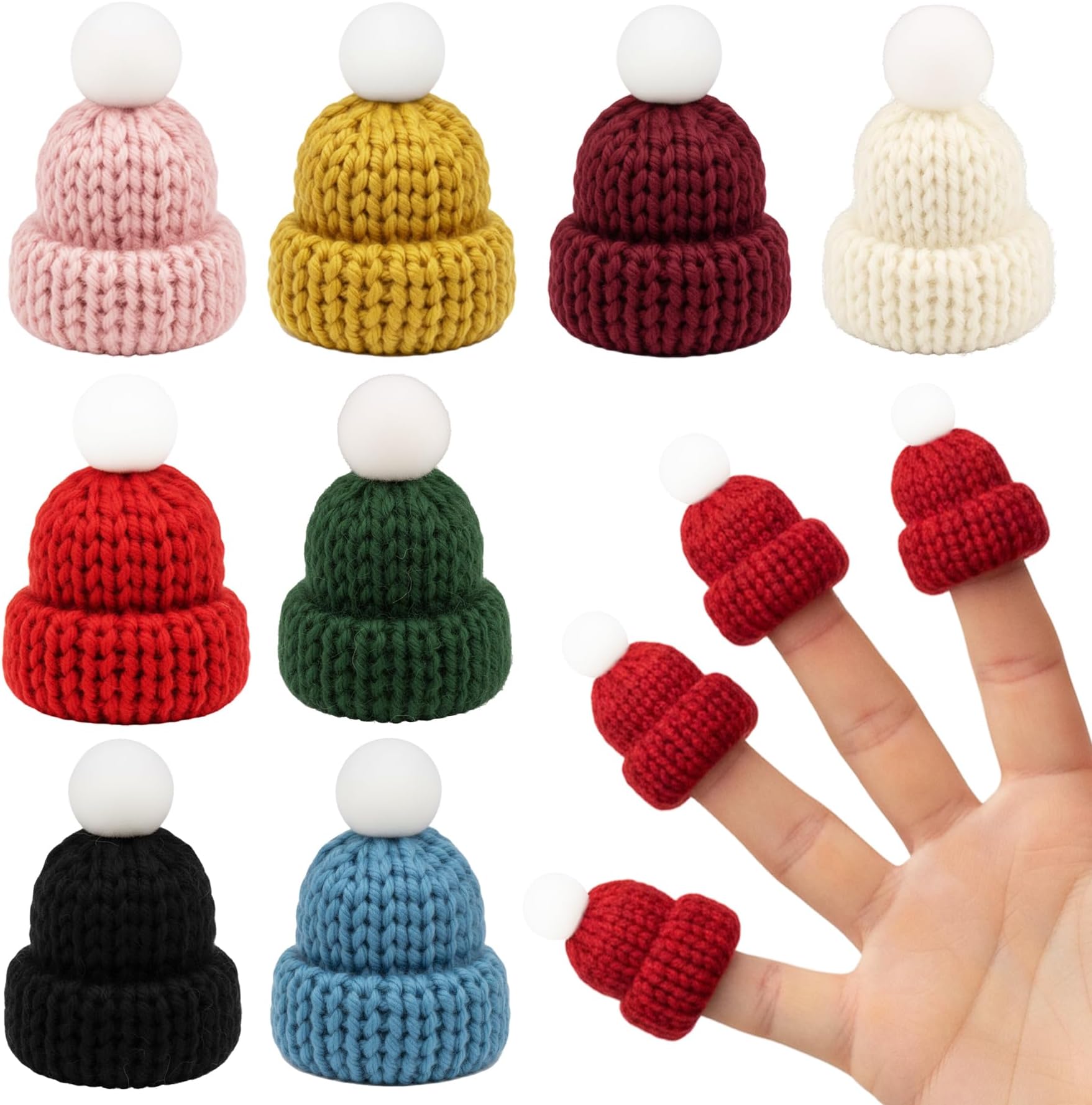 ZukoCert 24 Pcs Mini Knit Hats for Crafts, Tiny Beanies for DIY Christmas Ornaments, Miniature Yarn Hats for Wine Bottle Toppers and Holiday Decorations, Assorted Colors