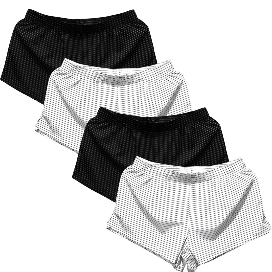 TAPUU Mens Micro-Mesh Stripe Silk Boxers Lounge Shorts with Lining Pouch