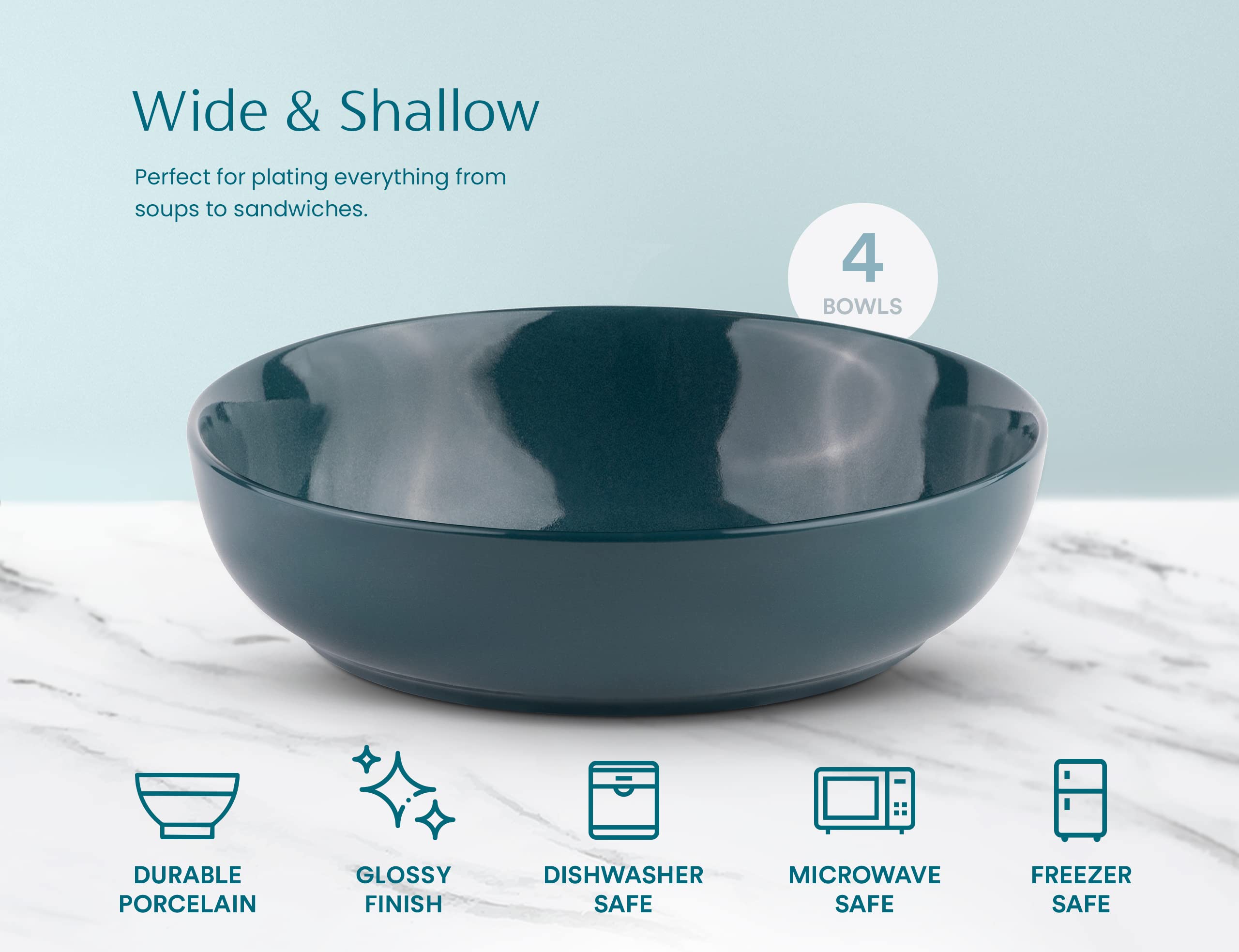 Kook Pasta Bowl Salad Bowls Soup Serving Bowls Ceramic Large Capacity Microwave Dishwasher Safe Set Of 4 40 Oz Cobalt - View #8