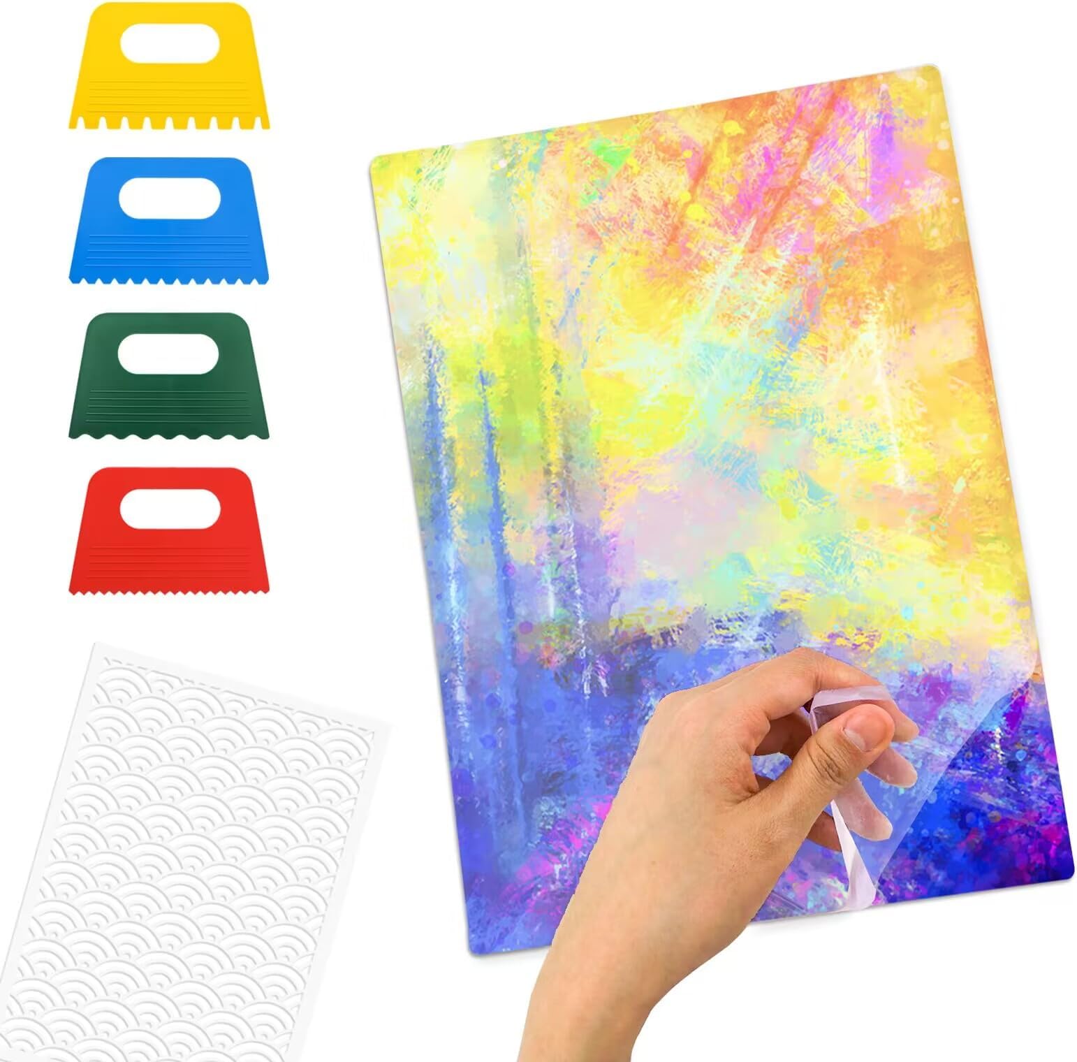 Large Gel Printing Plate 9x12 Inch Clear Monoprinting Board with 4 Scrapers Stencils Reusable Gel Plates for Printing, Art & Crafts, Scrapbooking, Card Making, Mix-Media Art
