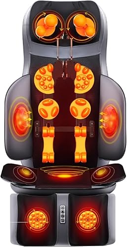 Masajeador de cuello y espalda con calor, almohadilla de silla masajeadora Shiatsu con nodos de amasamiento profundo, masajeador de asiento