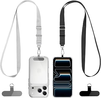 CACOE Phone Lanyard 2 Pack-2 Adjustable Neck Strap,2Patches,Universal Multifuctional Lanyards Compatible with Most SmartphonesBlack+Gray