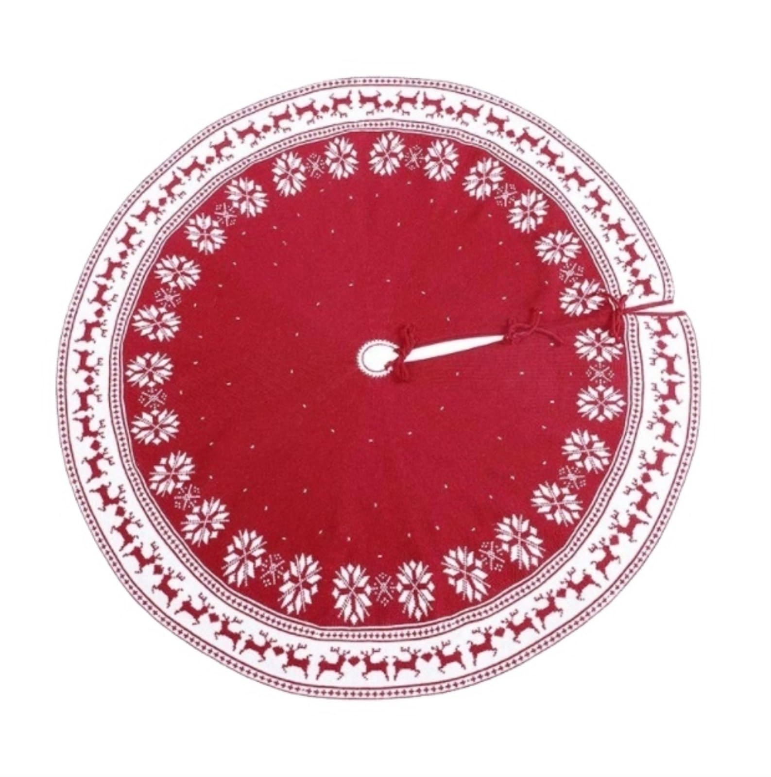 Weihnachtsbaum Rock, Roter Weihnachtsbaumrock Stricken Mit Schneeflocken-Hirsch, Rustikale Ländliche Weihnachtsdekoration Decke Weihnachtsbaum(48 Inches)
