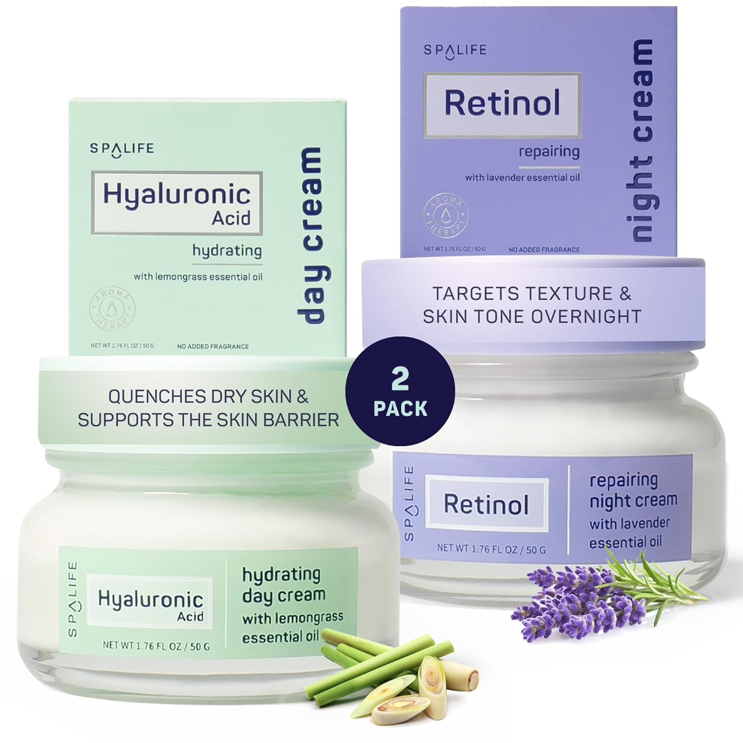 SpaLife Hydrating + Repairing Day to Night Cream Duo – Day & Night Cream Set – For Dry Skin, Fine Lines & Wrinkles, Firming, Color Correcting, Retinol & Hyaluronic Acid Moisturizers SpaLife Hydrating + Repairing Day to Night Cream Duo – Day & Night Cream Set – For Dry Skin, Fine Lines & Wrinkles, Firming, Color Correcting, Retinol & Hyaluronic Acid Moisturizers