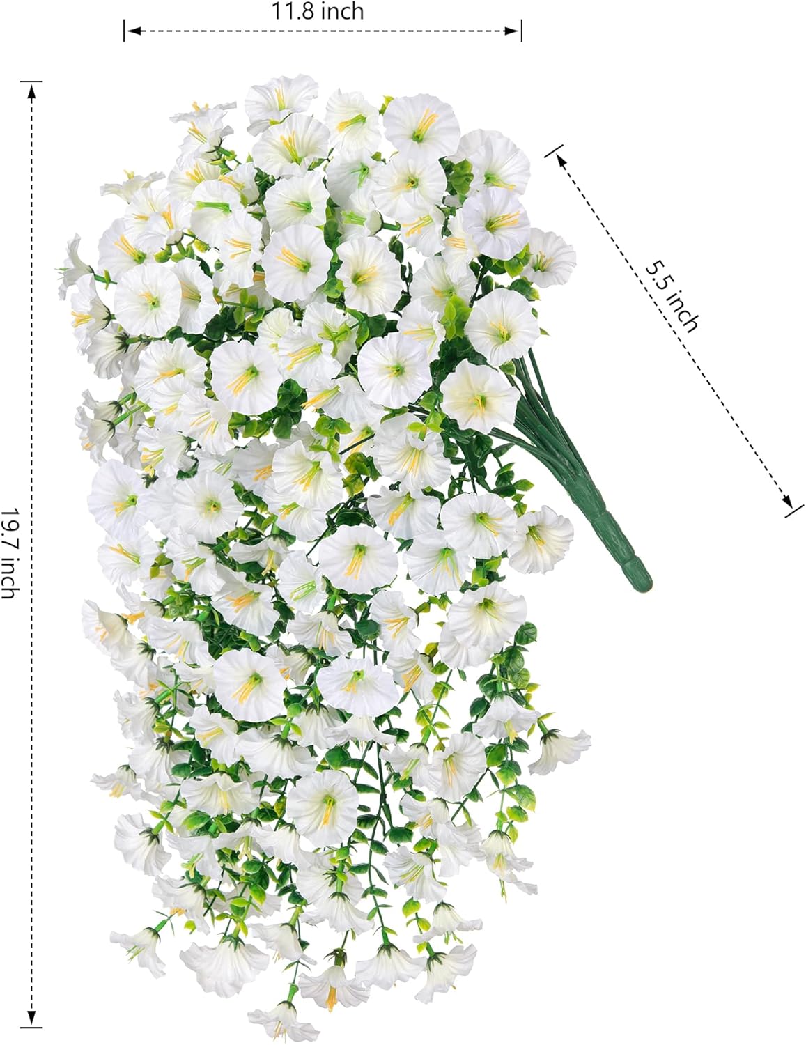 Artificial Faux Hanging Flowers Plants for Outdoor Decor,2 PCS Fake Silk Morning Glory with Eucalyptus UV Resistant Realistic Trailing Vines for Wall Home Porch Patio Balcony Yard Indoor Decor,White - Image 3