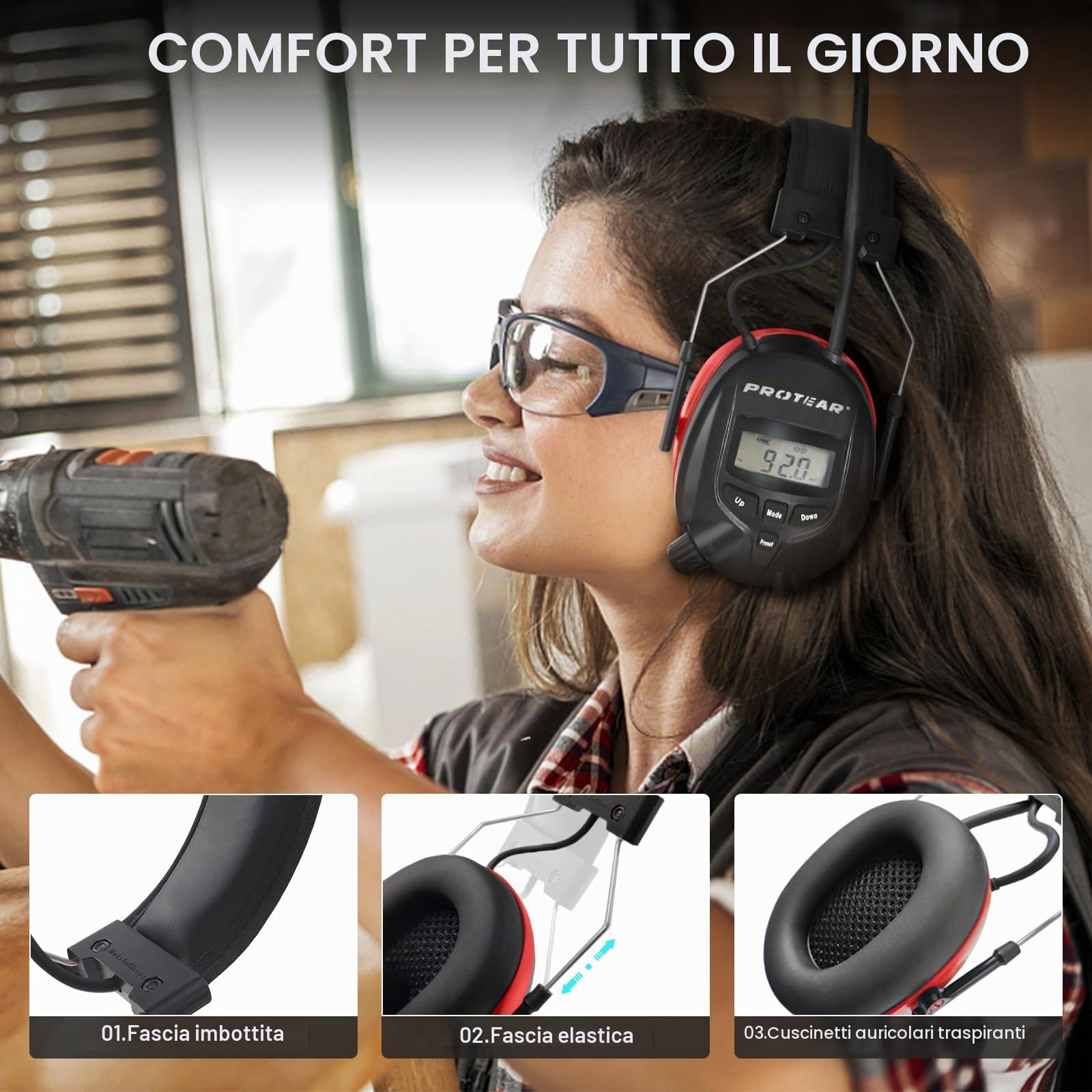 Cuffie Antirumore Bluetooth con radio FM/AM e microfono incorporato, Cuffie protettive contro il rumore perfette per Falciare, Segare, Officina, SNR 30dB