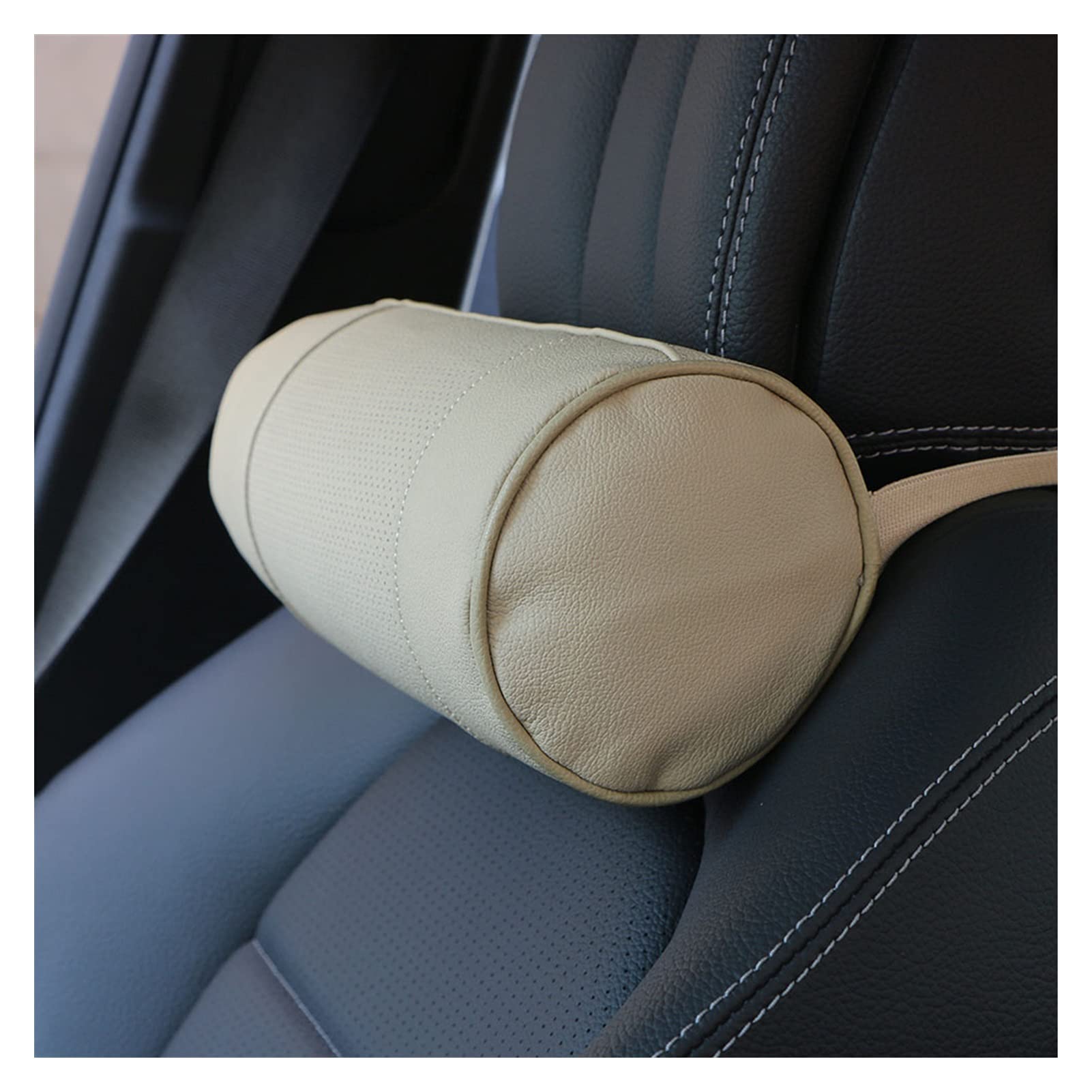 Memory Foam Auto Collo Cuscino/Vera Pelle Auto Cervicale Rotondo Rotolo Sedia da Ufficio Supporto Poggiatesta Supporta Cuscino Nero (Color : Black)