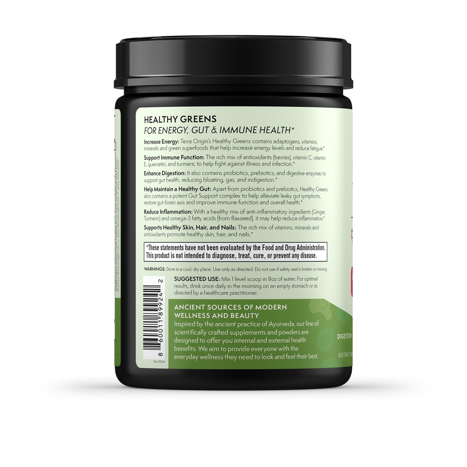 TERRA ORIGIN Super Greens Powder | Greens Superfood Powder with Probiotics, Enzymes & Spirulina | Vegan, Non-GMO, Gluten Free | Gut Health, Immunity & Bloating Relief | 30 Servings Kiwi Strawberry — Amazon image 7