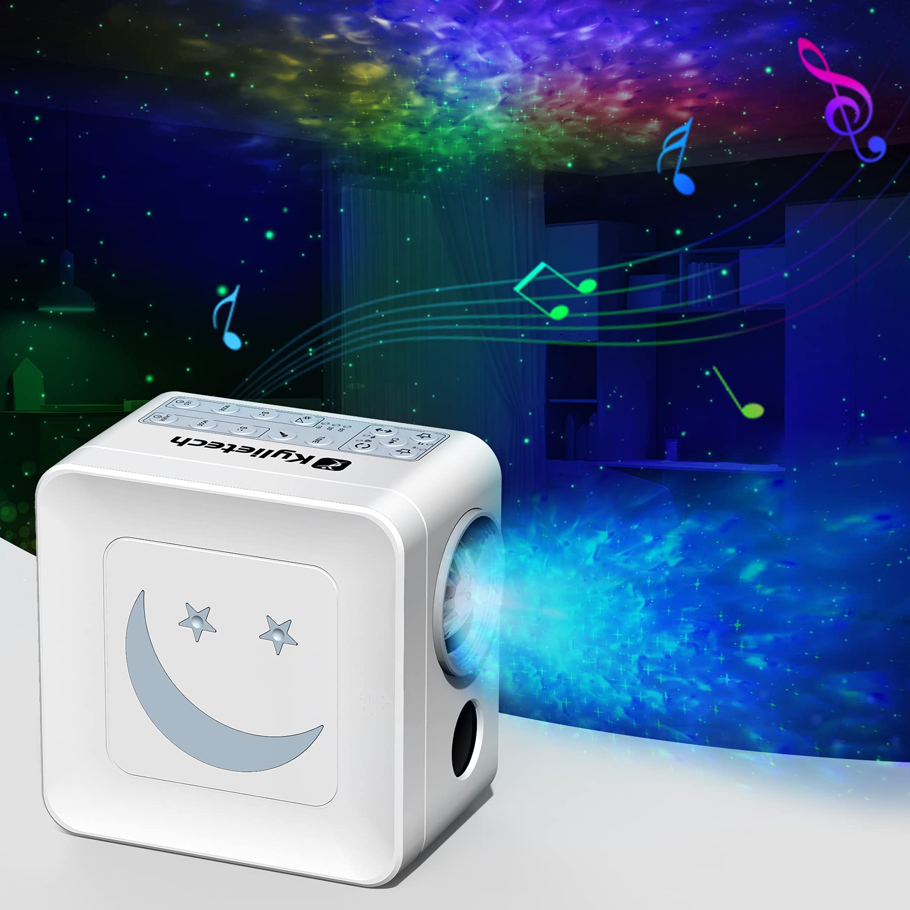 Kylietech Star Projector Night Light, Ocean Wave Projector Night Light with Timer & White Noise & Built-in Music Speaker, Adjustable Brightness / Speed / Color, for Room, Game Rooms, Party