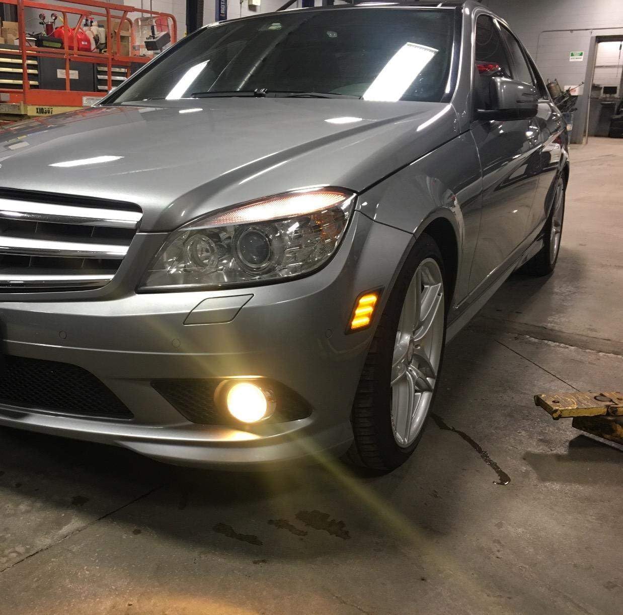 iJDMTOY Triple-Row Amber Full LED Side Markers, Compatible with Mercedes 2008-2011 W204 C250 C300 C350 & 2008-2013 C63 AMG, Clear Lens, Replace OEM Amber Sidemarker Lamps